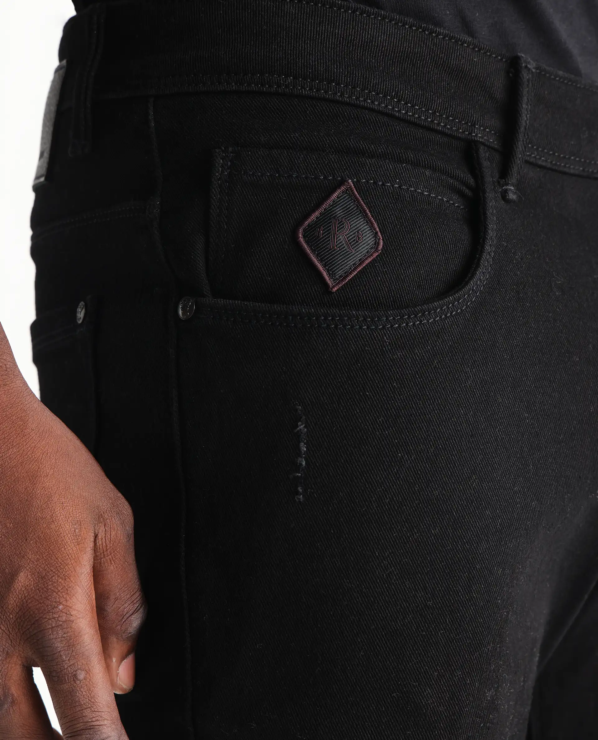 Rare Rabbit Men's Astro Black Cotton Blend Plain Hawk Slim Fit Jeans - Image 6