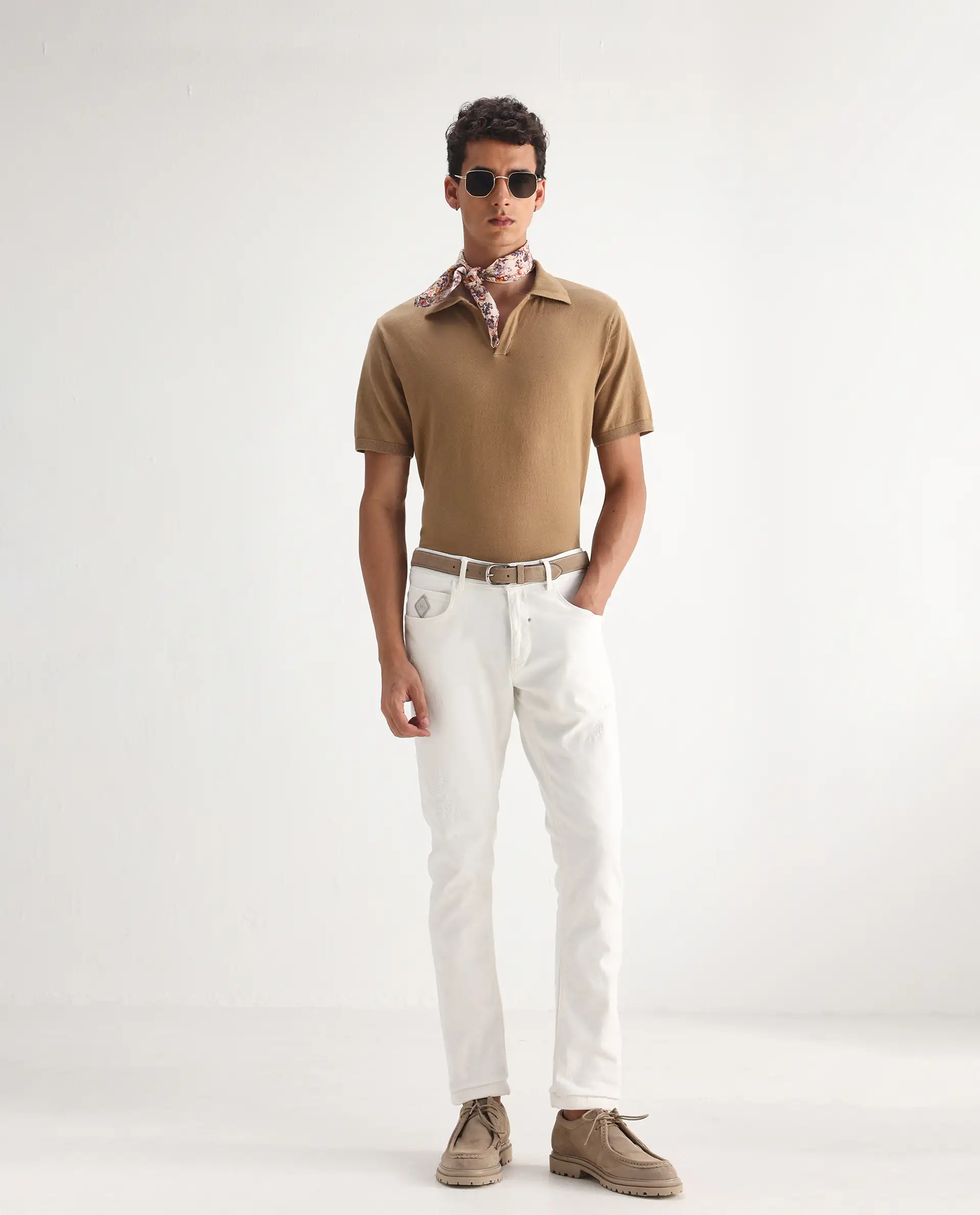 Rare Rabbit Men's Astro White Cotton Blend Plain Hawk Slim Fit Jeans
