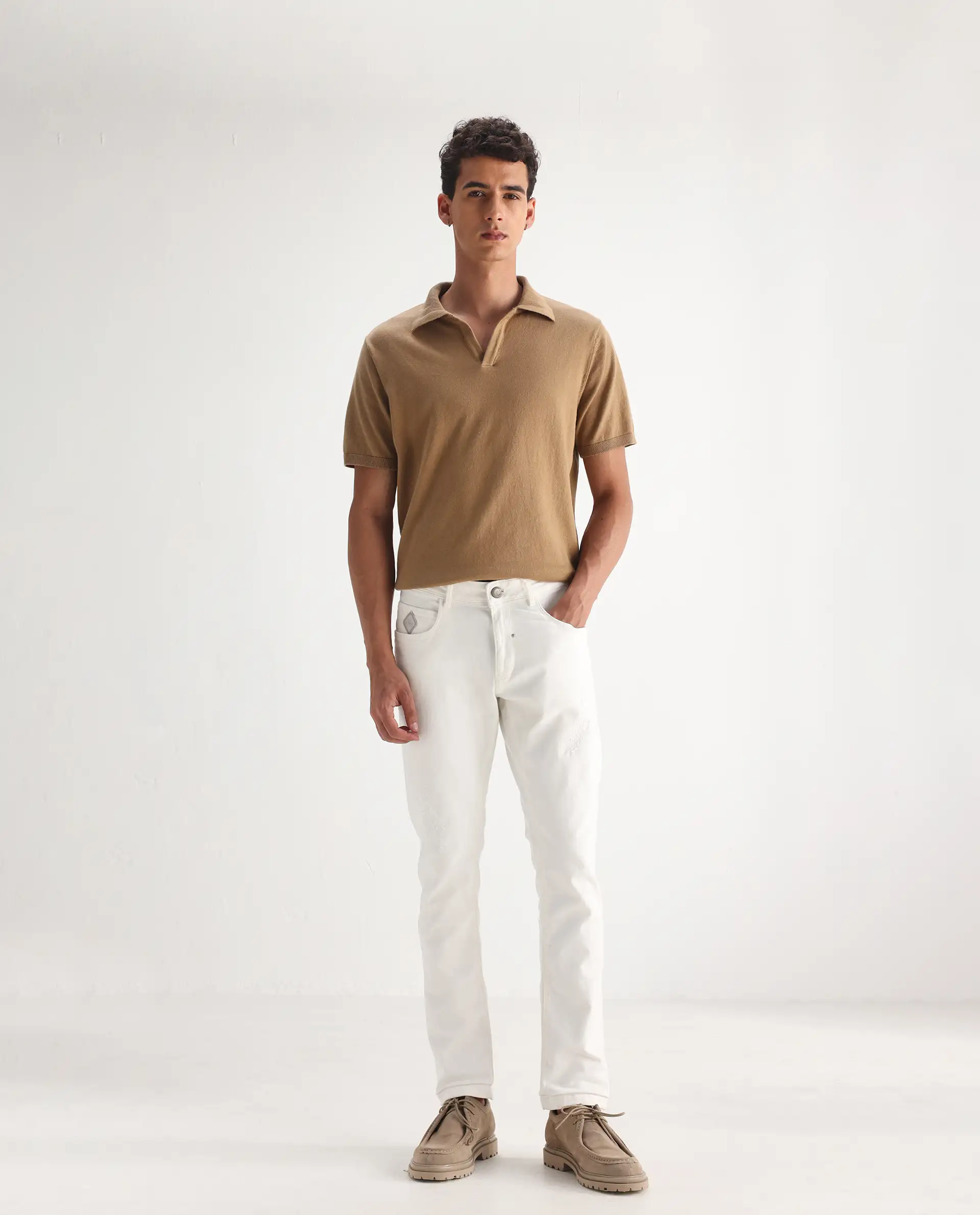 Rare Rabbit Men's Astro White Cotton Blend Plain Hawk Slim Fit Jeans - Image 3