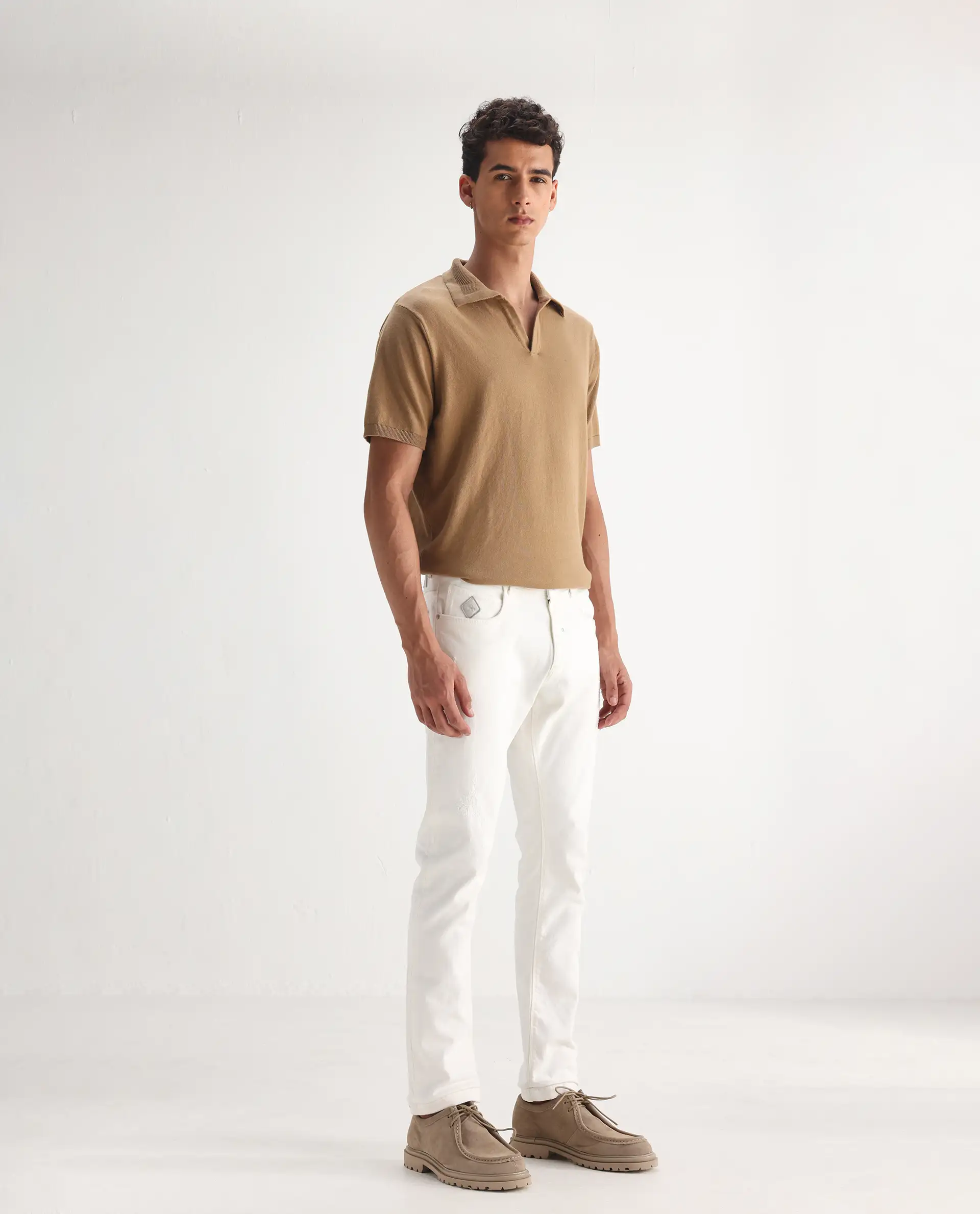 Rare Rabbit Men's Astro White Cotton Blend Plain Hawk Slim Fit Jeans - Image 5
