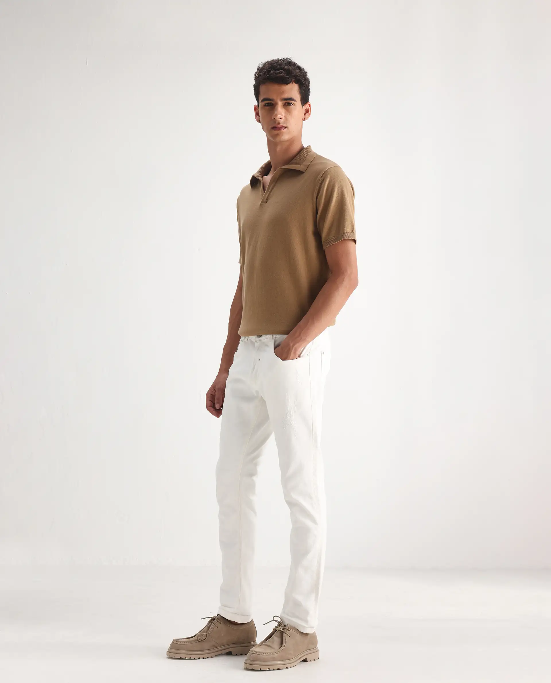 Rare Rabbit Men's Astro White Cotton Blend Plain Hawk Slim Fit Jeans - Image 6