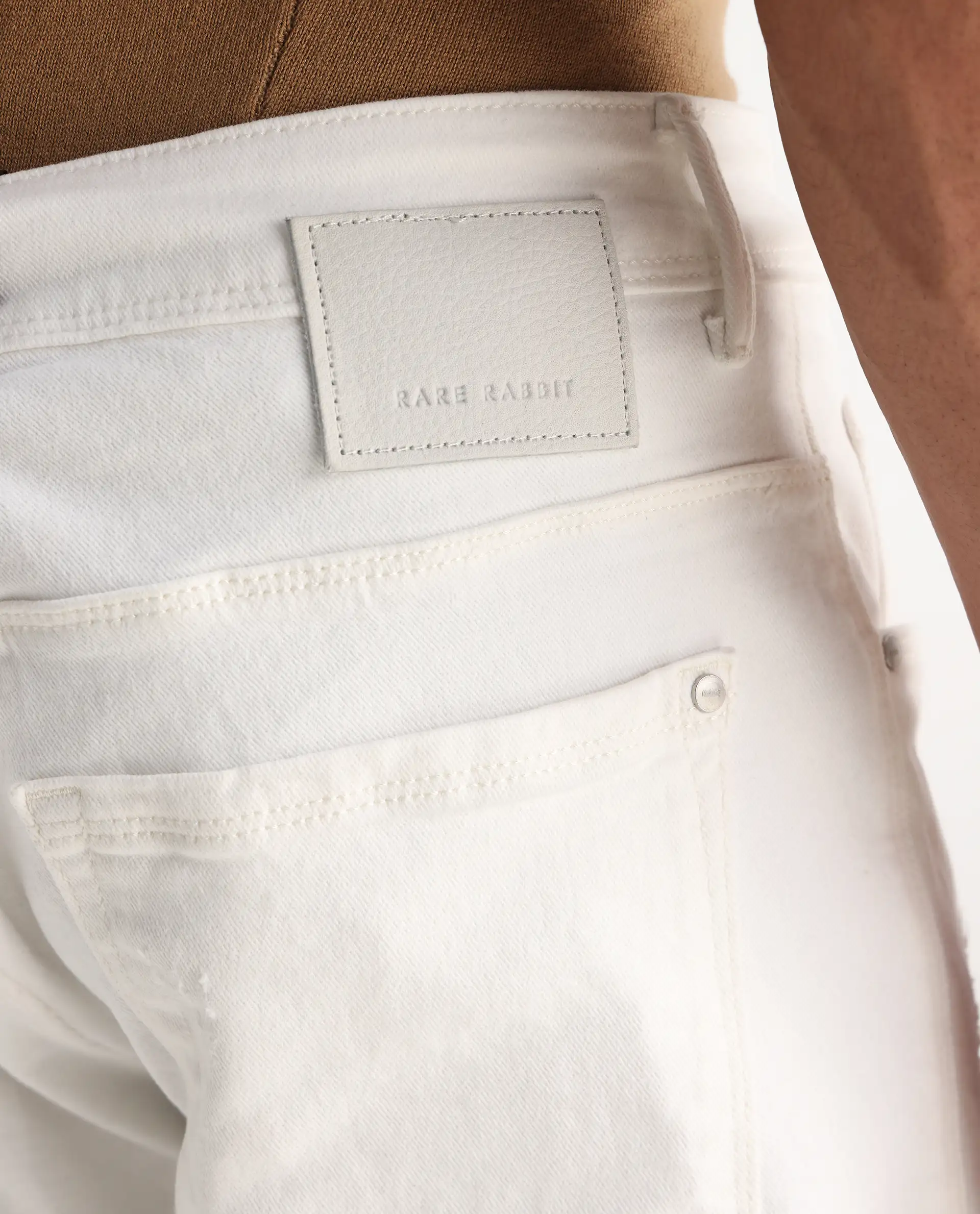 Rare Rabbit Men's Astro White Cotton Blend Plain Hawk Slim Fit Jeans - Image 8