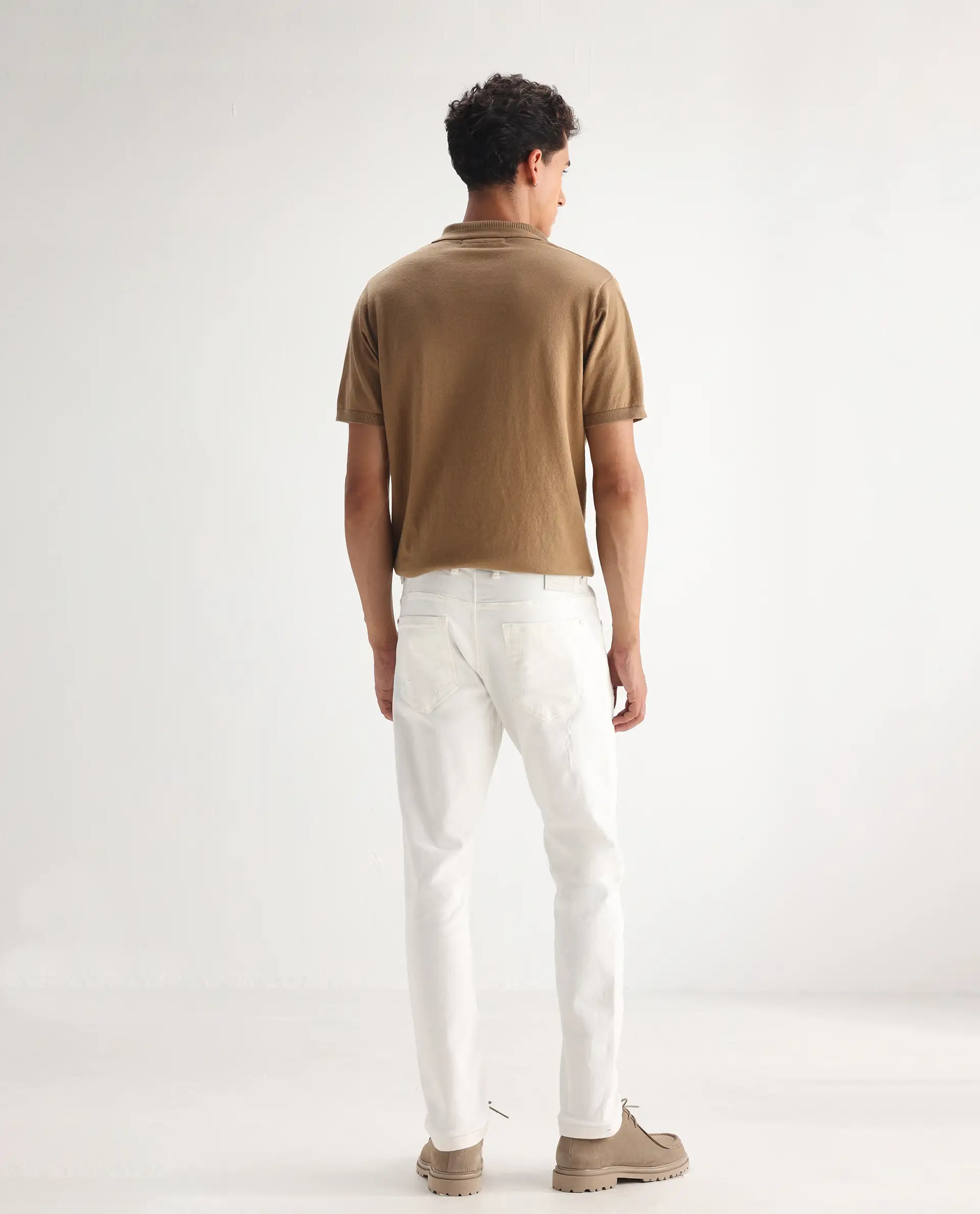 Rare Rabbit Men's Astro White Cotton Blend Plain Hawk Slim Fit Jeans - Image 9