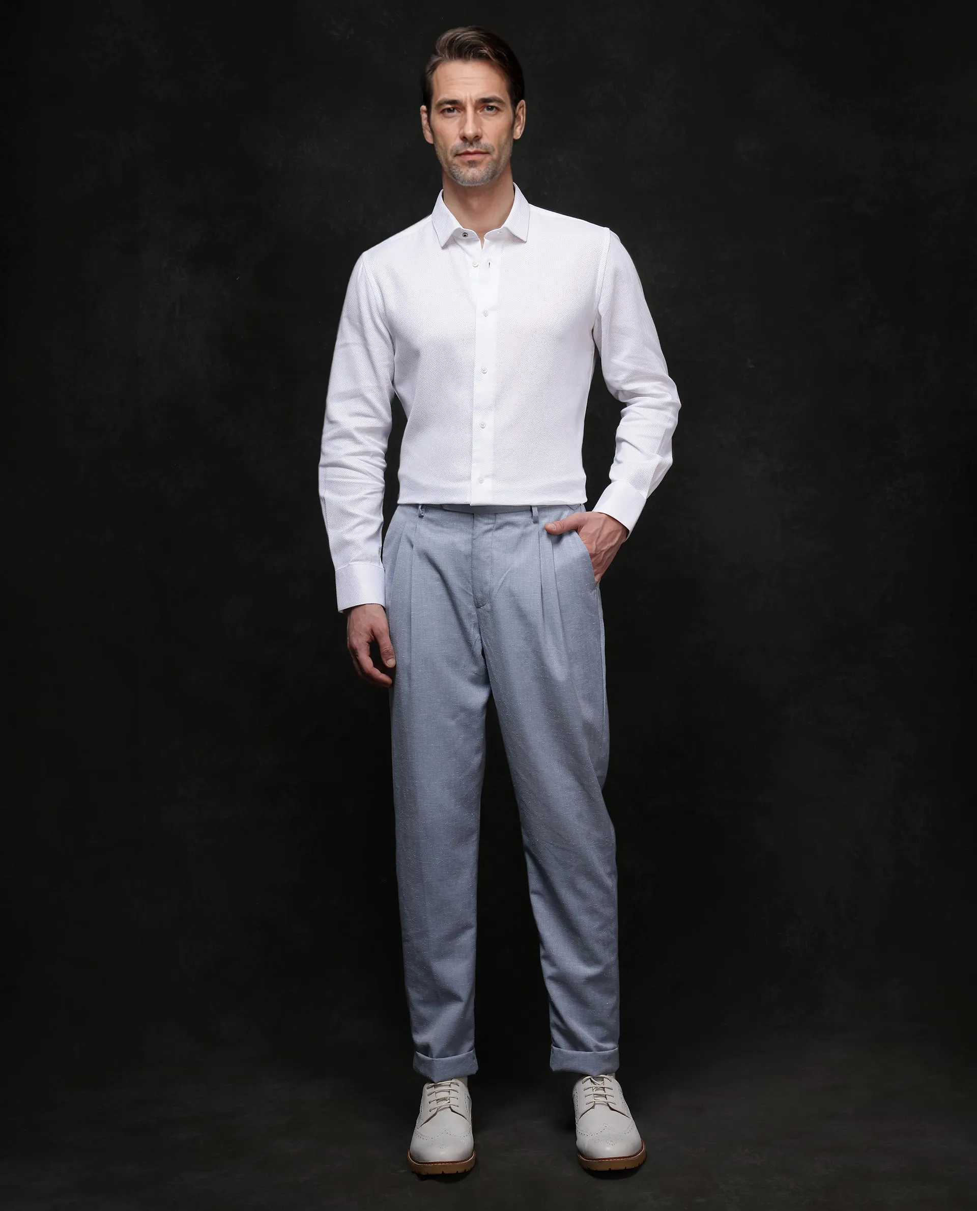 Rare Rabbit Men's Astron-1 White Cotton Plain Regular Fit Full Sleeve Collared Shirt - Image 2