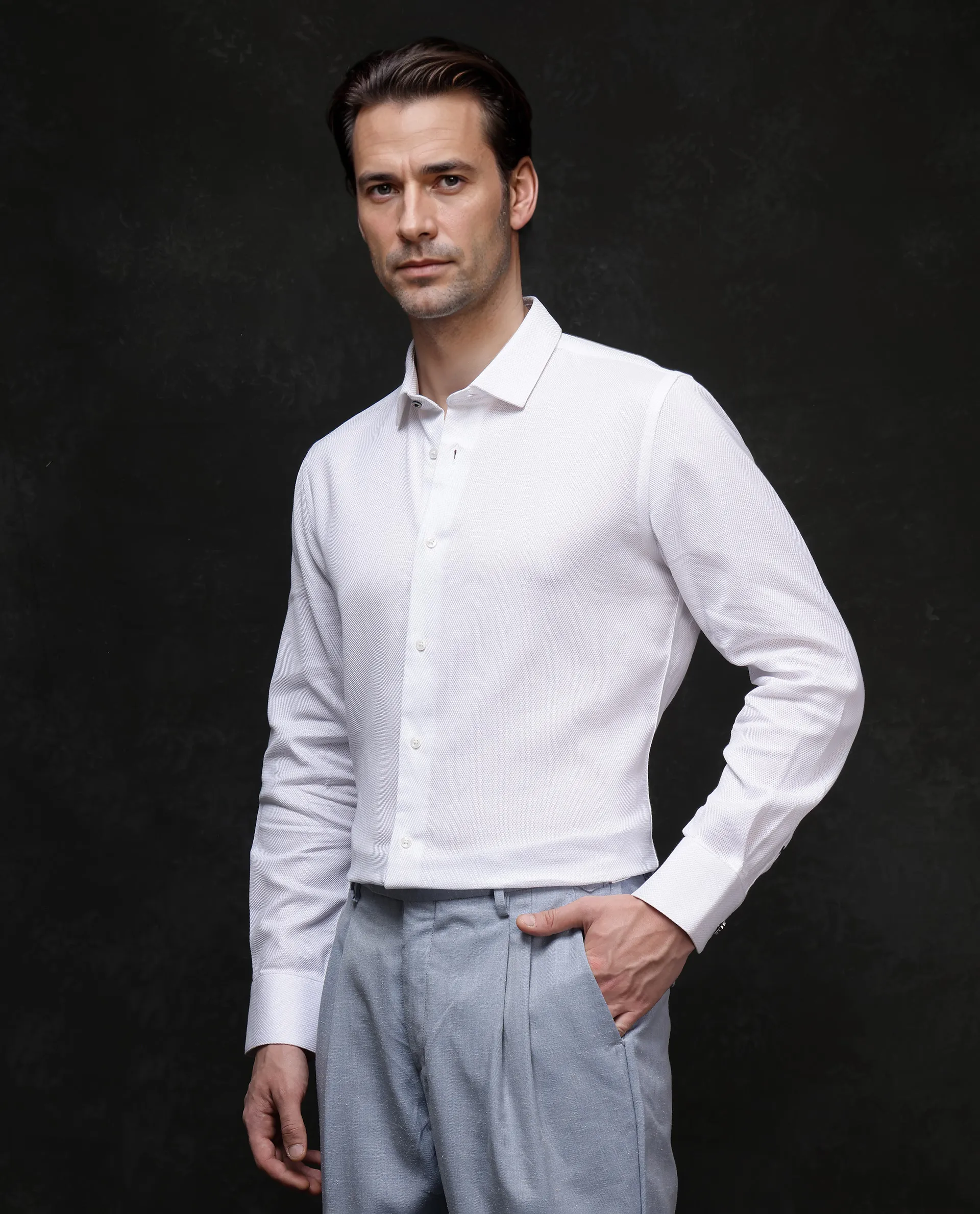 Rare Rabbit Men's Astron-1 White Cotton Plain Regular Fit Full Sleeve Collared Shirt - Image 5