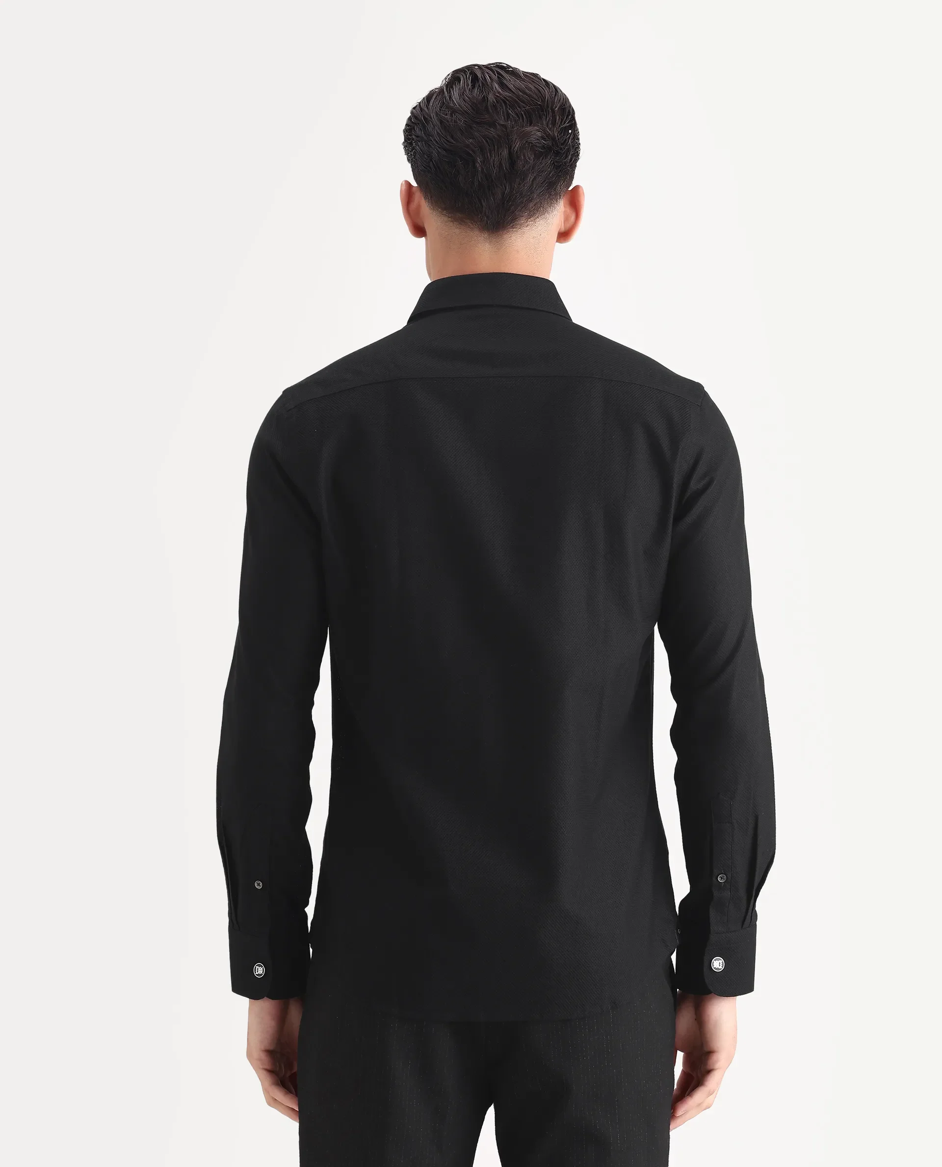 Rare Rabbit Men's Guild Business Astron Black Cotton Textured Regular Fit Full Sleeve Collared Shirt - Image 7