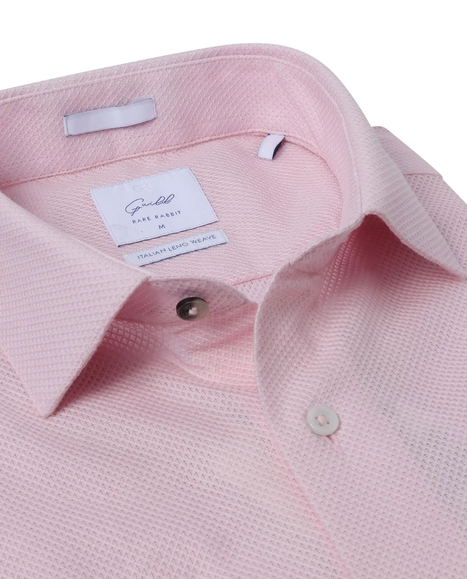Rare Rabbit Men's Astron Pastel Pink Cotton Textured Regular Fit Full Sleeve Collared Shirt