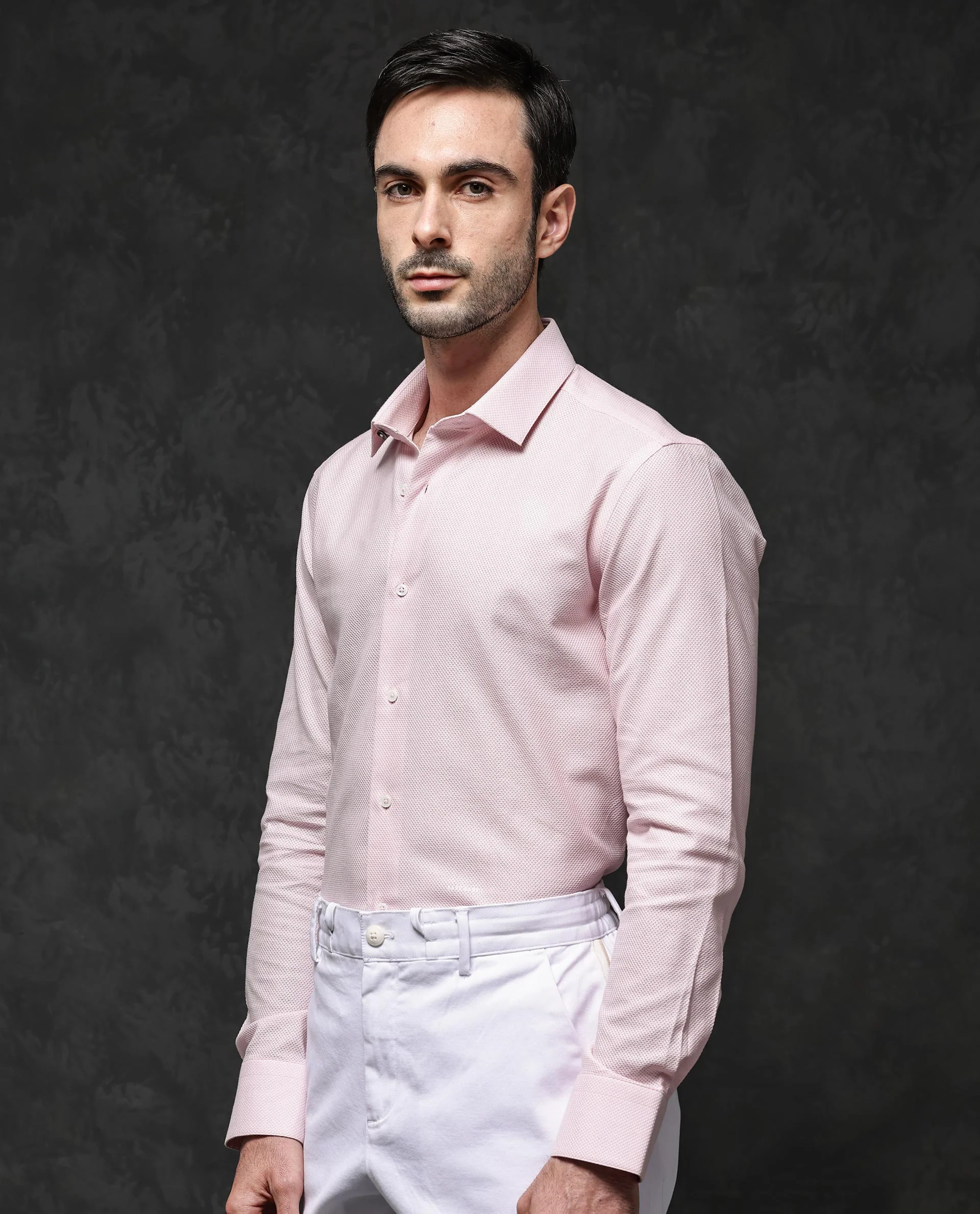 Rare Rabbit Men's Astron Pastel Pink Cotton Textured Regular Fit Full Sleeve Collared Shirt - Image 10