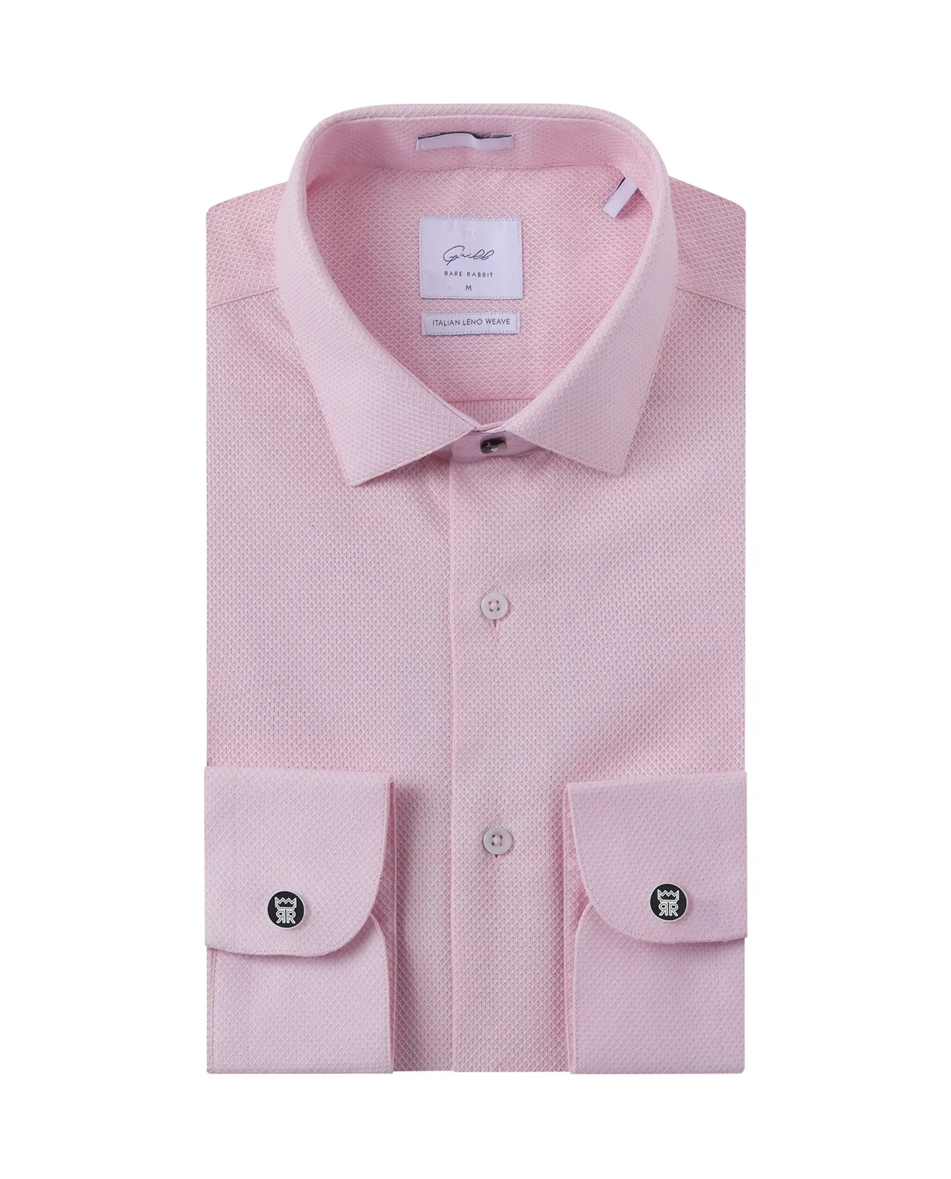 Rare Rabbit Men's Astron Pastel Pink Cotton Textured Regular Fit Full Sleeve Collared Shirt - Image 2