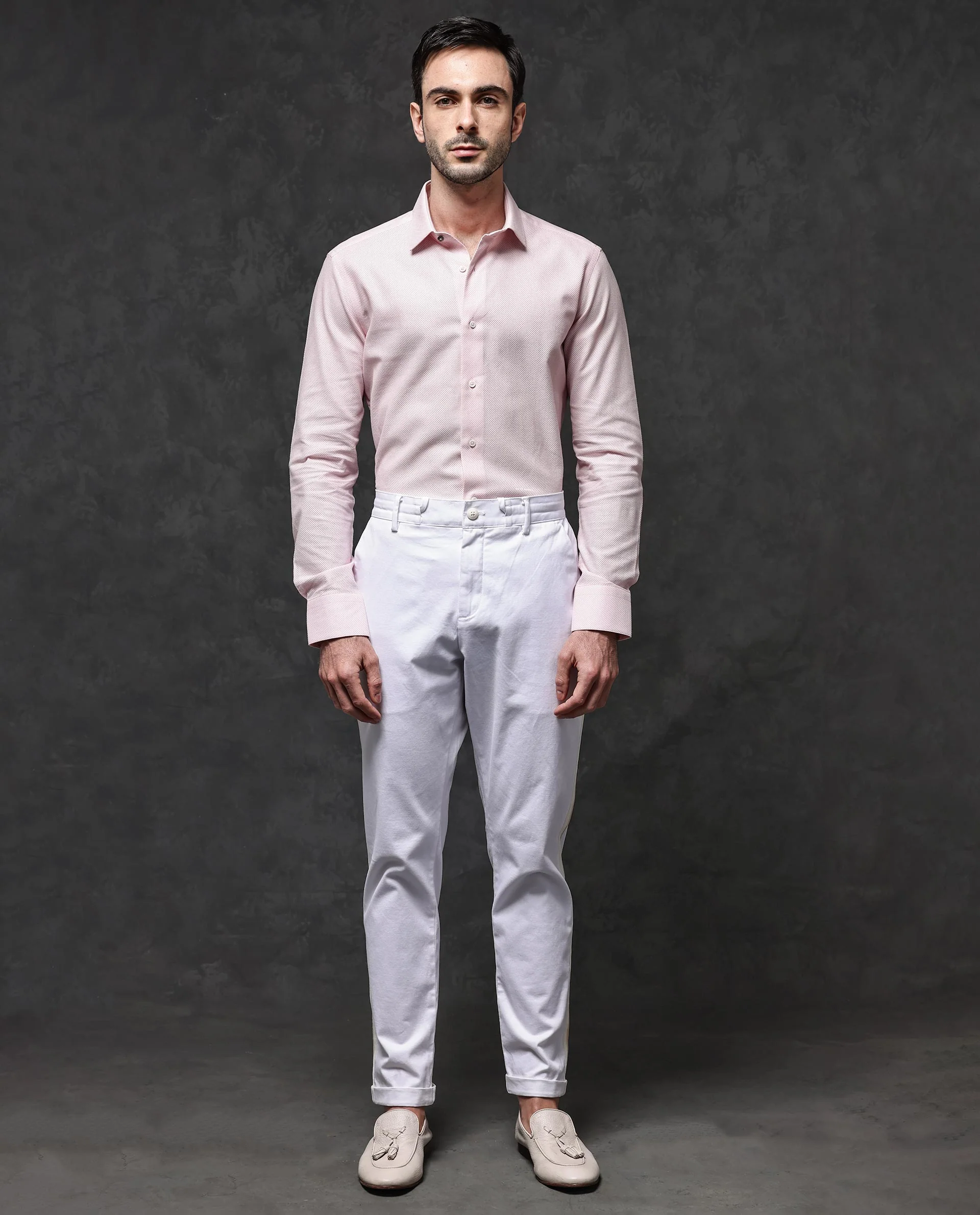 Rare Rabbit Men's Astron Pastel Pink Cotton Textured Regular Fit Full Sleeve Collared Shirt - Image 4