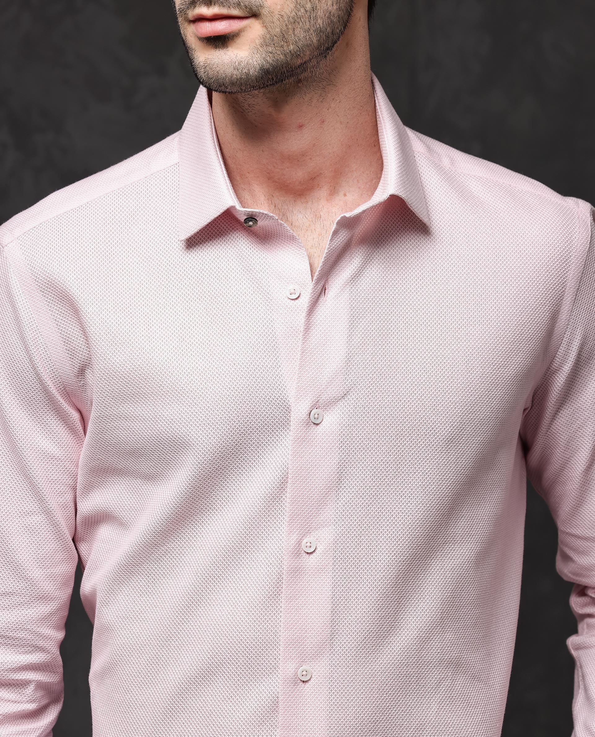 Rare Rabbit Men's Astron Pastel Pink Cotton Textured Regular Fit Full Sleeve Collared Shirt - Image 7