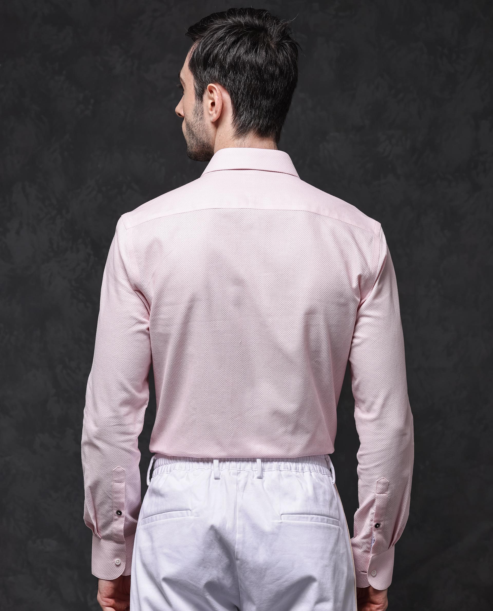 Rare Rabbit Men's Astron Pastel Pink Cotton Textured Regular Fit Full Sleeve Collared Shirt - Image 8