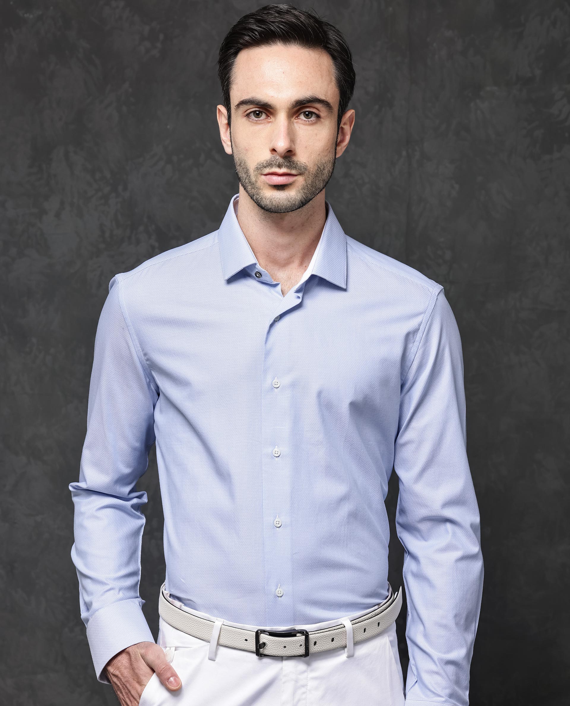Rare Rabbit Men's Astron Pastel Purple Cotton Textured Regular Fit Full Sleeve Collared Shirt - Image 2
