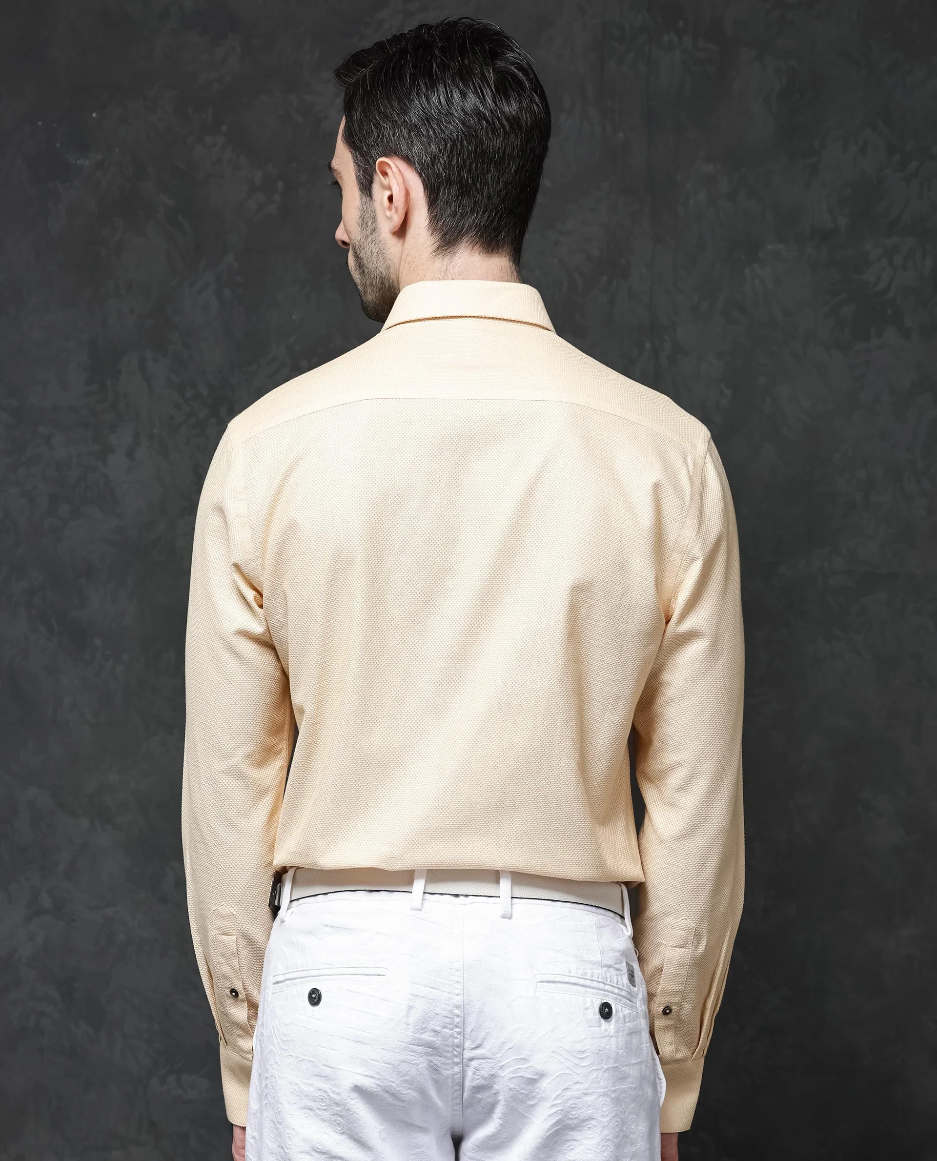 Rare Rabbit Men's Astron Pastel Yellow Cotton Textured Regular Fit Full Sleeve Collared Shirt - Image 10