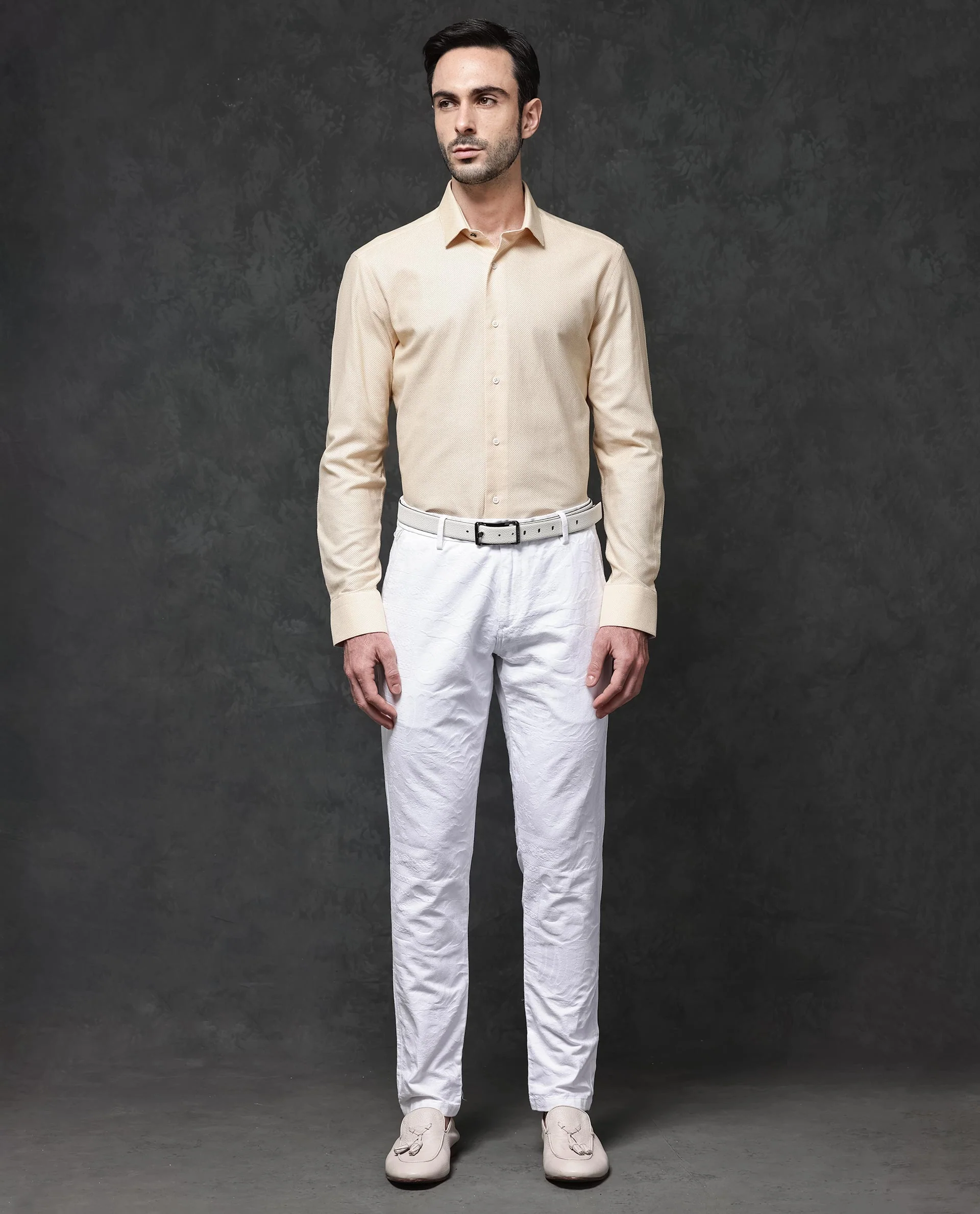 Rare Rabbit Men's Astron Pastel Yellow Cotton Textured Regular Fit Full Sleeve Collared Shirt - Image 5