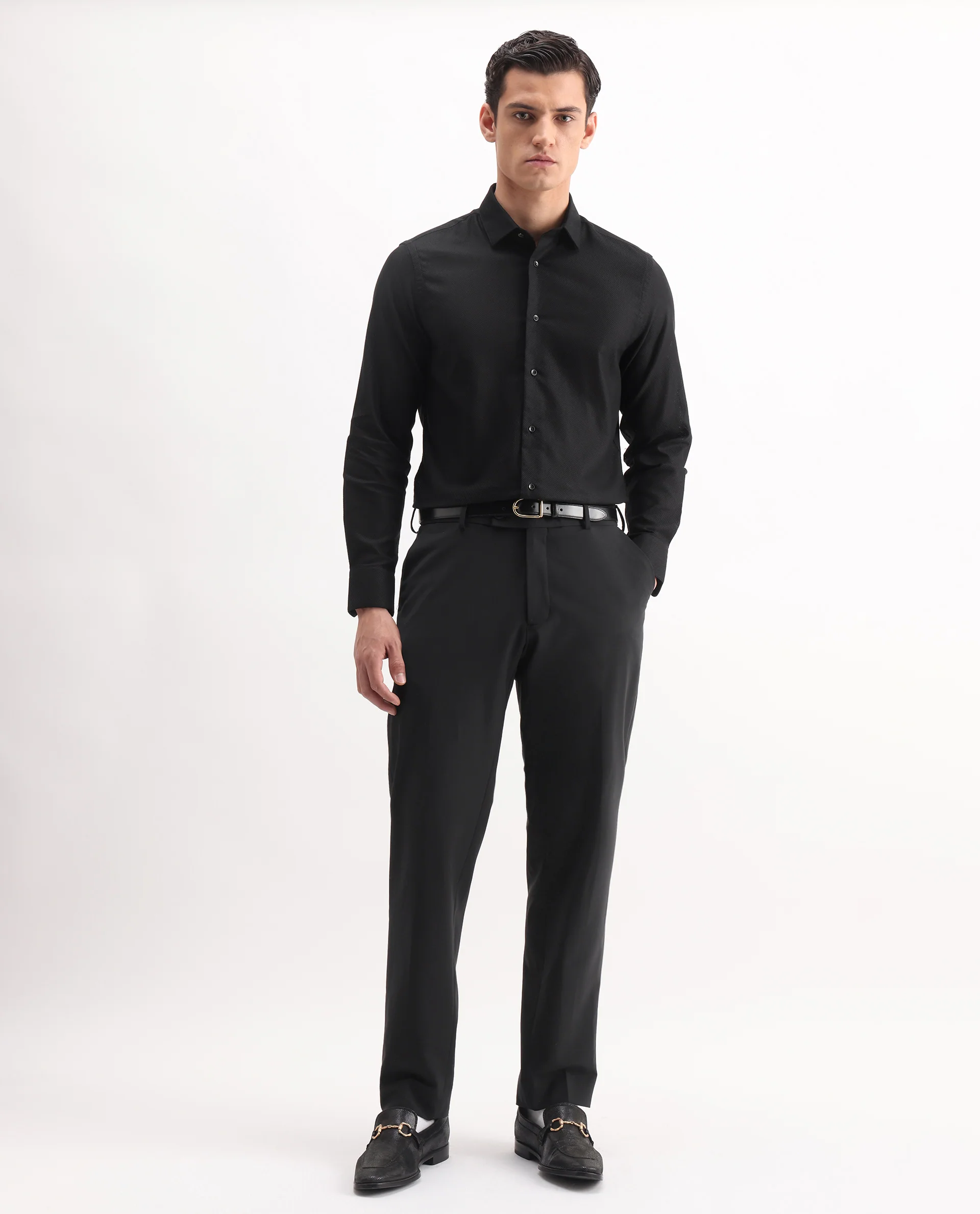Rare Rabbit Men's Astron 25 Black Cotton Blend Plain Regular Fit Full Sleeve Collared Shirt - Image 2