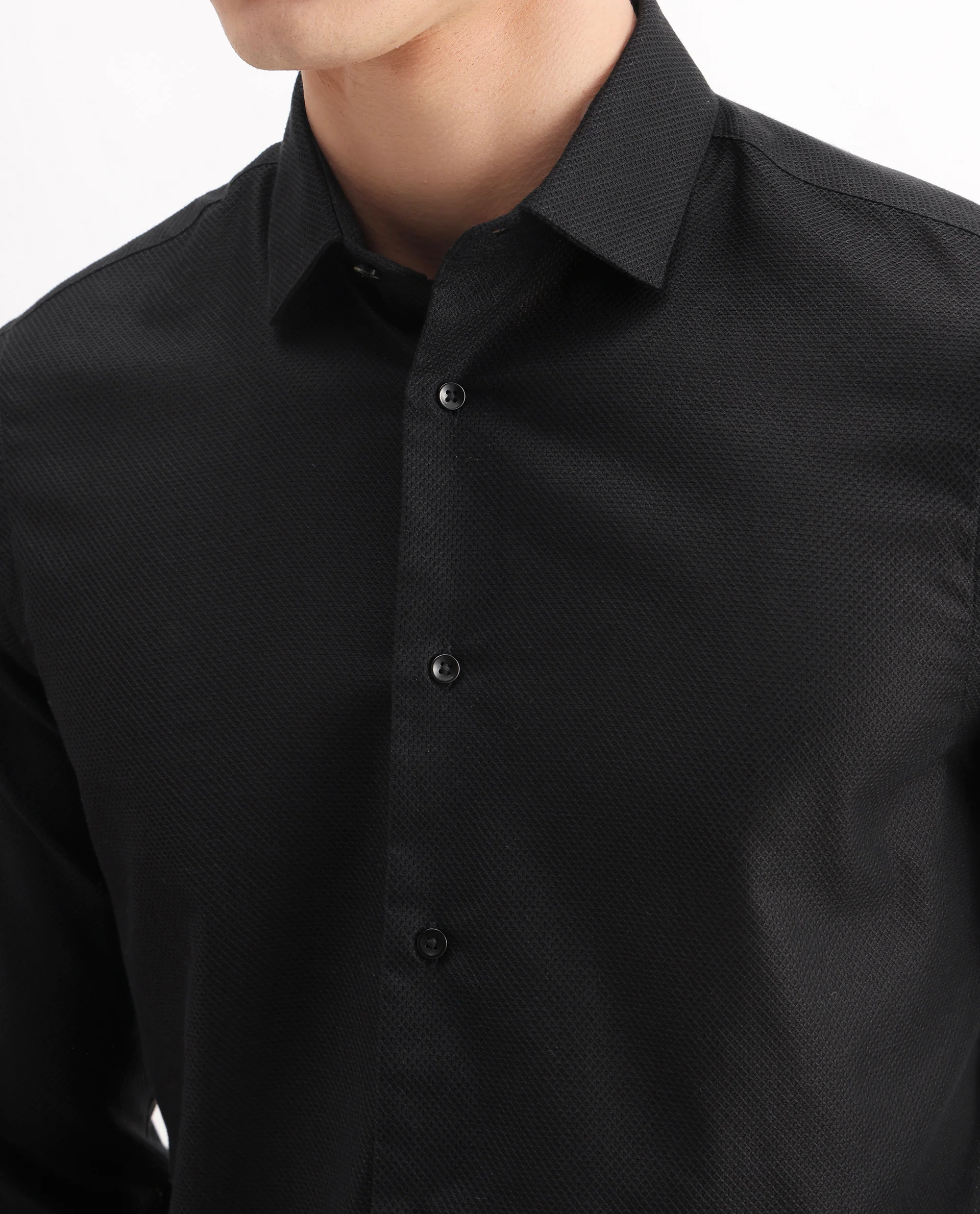 Rare Rabbit Men's Astron 25 Black Cotton Blend Plain Regular Fit Full Sleeve Collared Shirt - Image 3