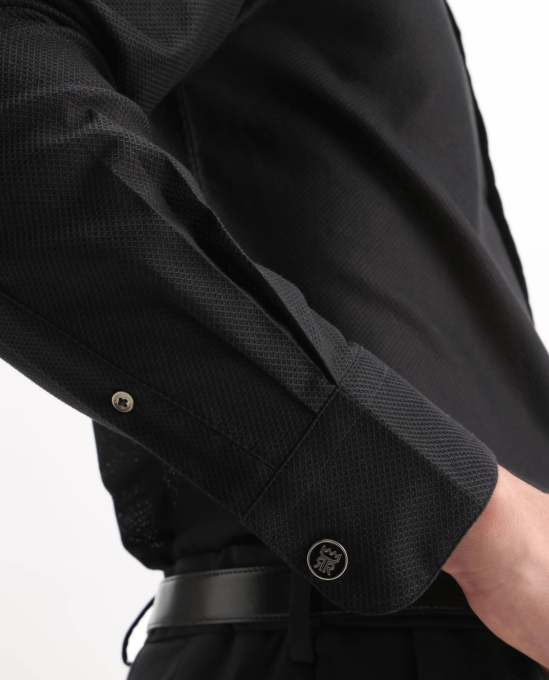 Rare Rabbit Men's Astron 25 Black Cotton Blend Plain Regular Fit Full Sleeve Collared Shirt - Image 6