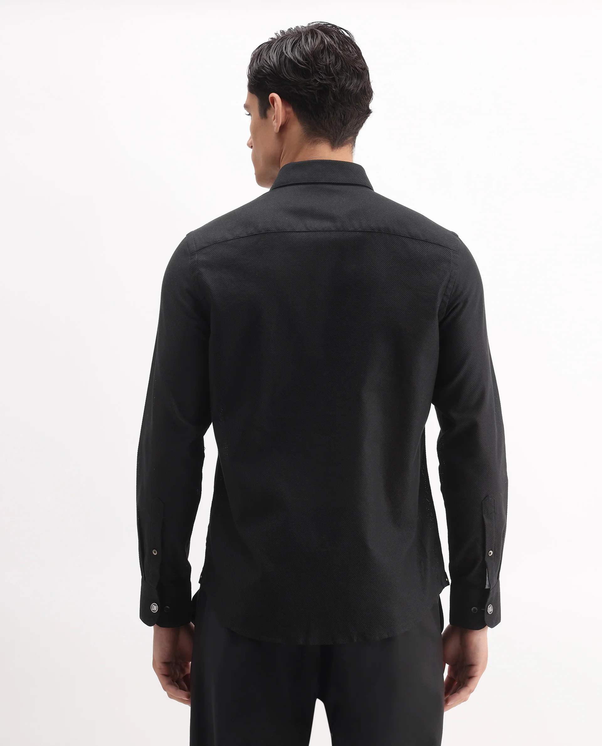 Rare Rabbit Men's Astron 25 Black Cotton Blend Plain Regular Fit Full Sleeve Collared Shirt - Image 7