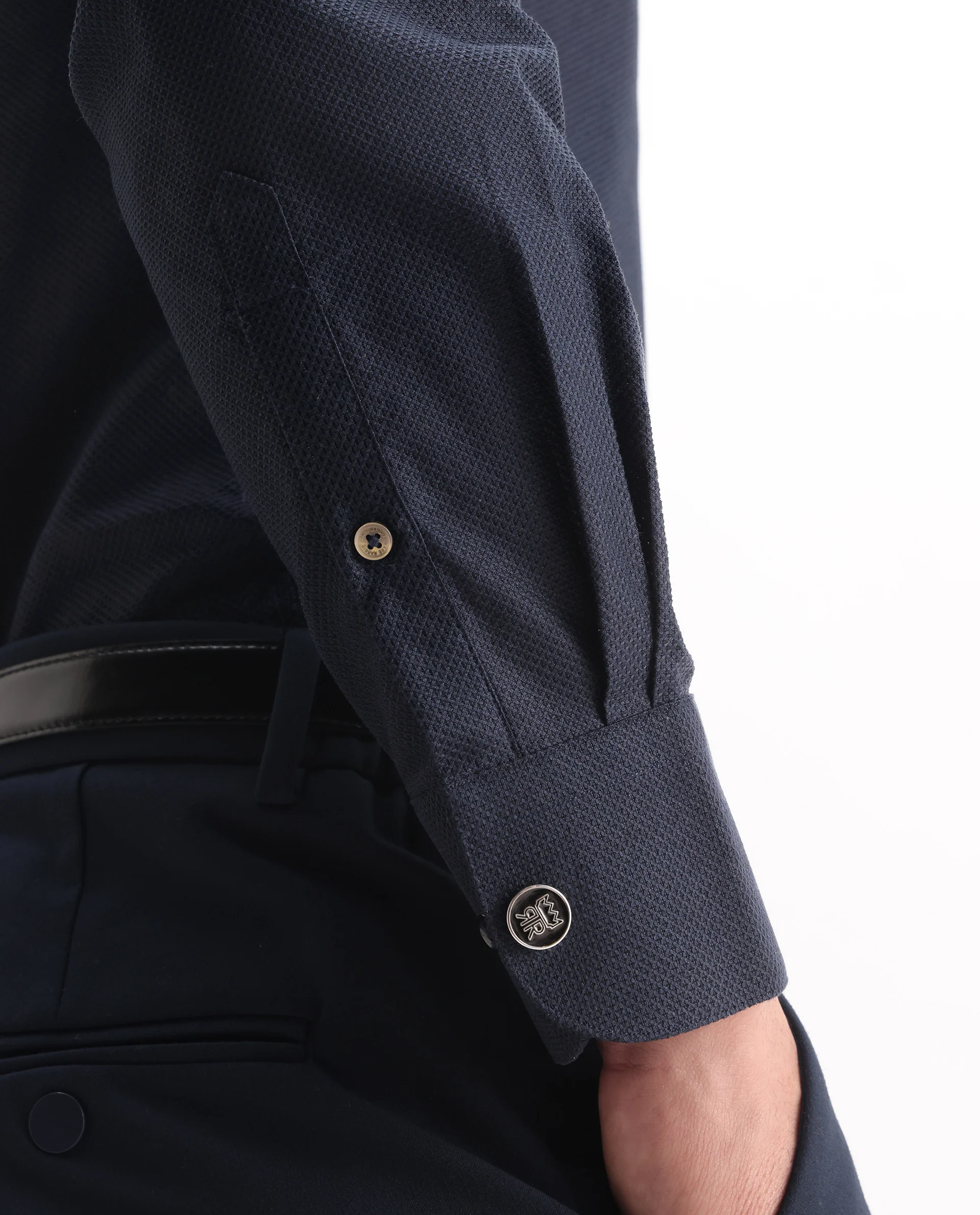 Rare Rabbit Men's Astron 25 Navy Cotton Blend Plain Regular Fit Full Sleeve Collared Shirt - Image 7