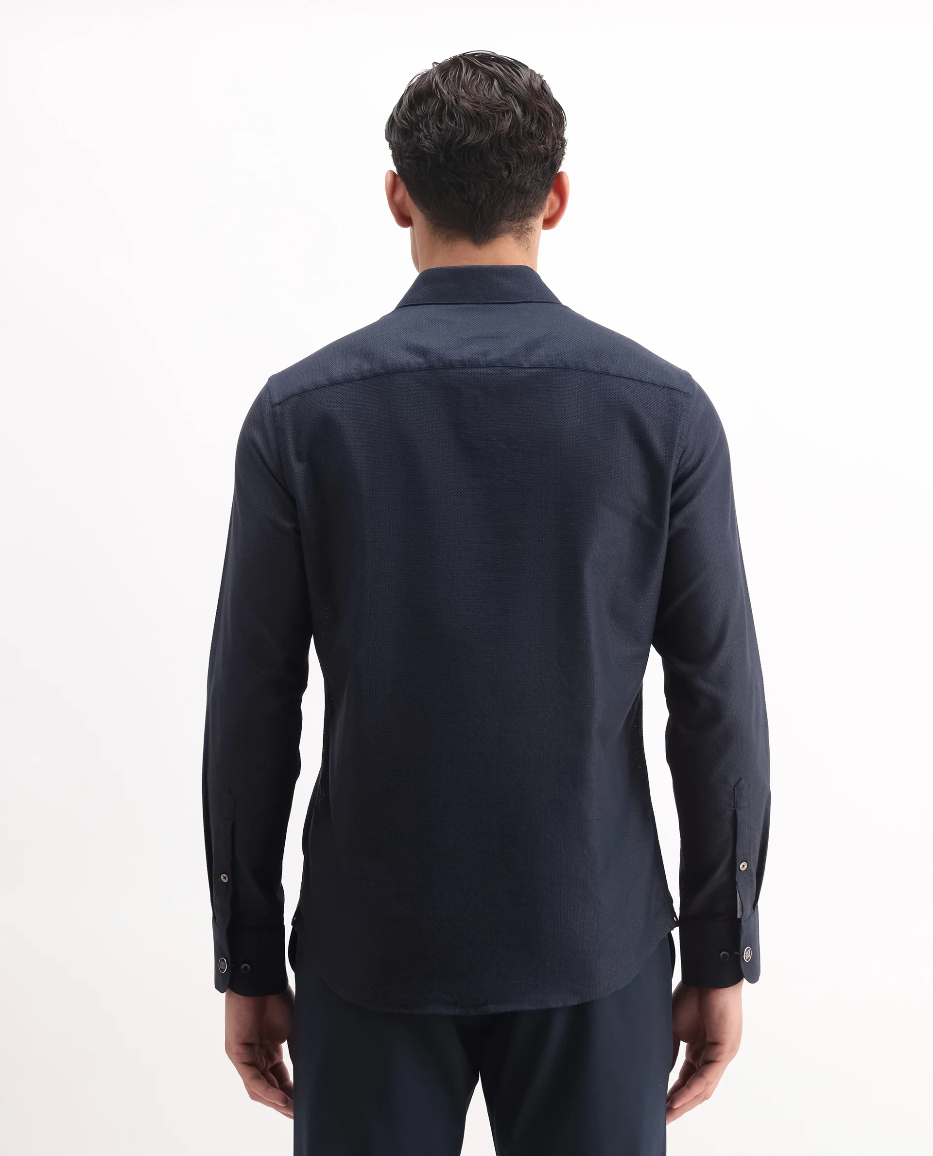 Rare Rabbit Men's Astron 25 Navy Cotton Blend Plain Regular Fit Full Sleeve Collared Shirt - Image 9