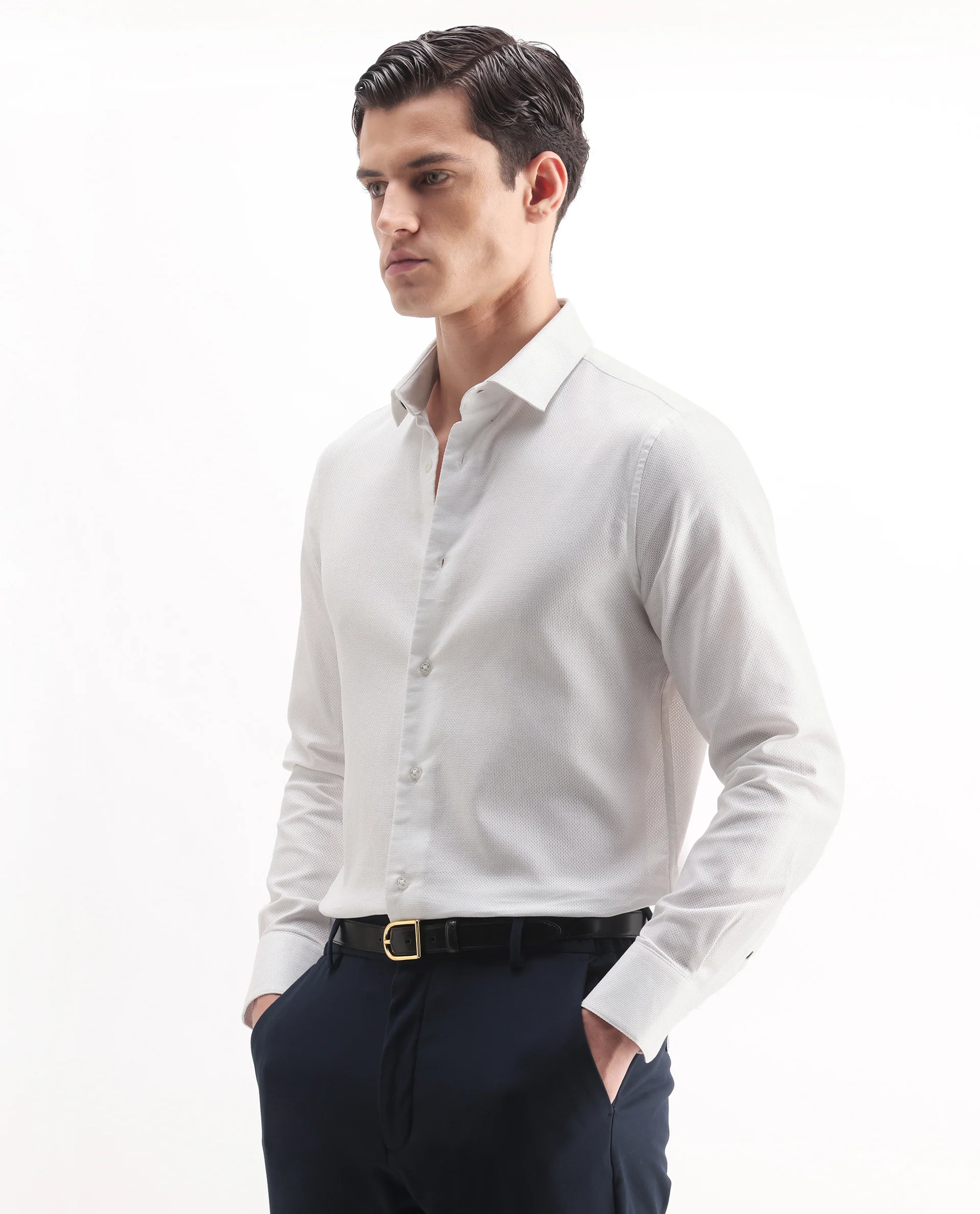 Rare Rabbit Men's Astron 25 White Cotton Blend Plain Regular Fit Full Sleeve Collared Shirt - Image 4