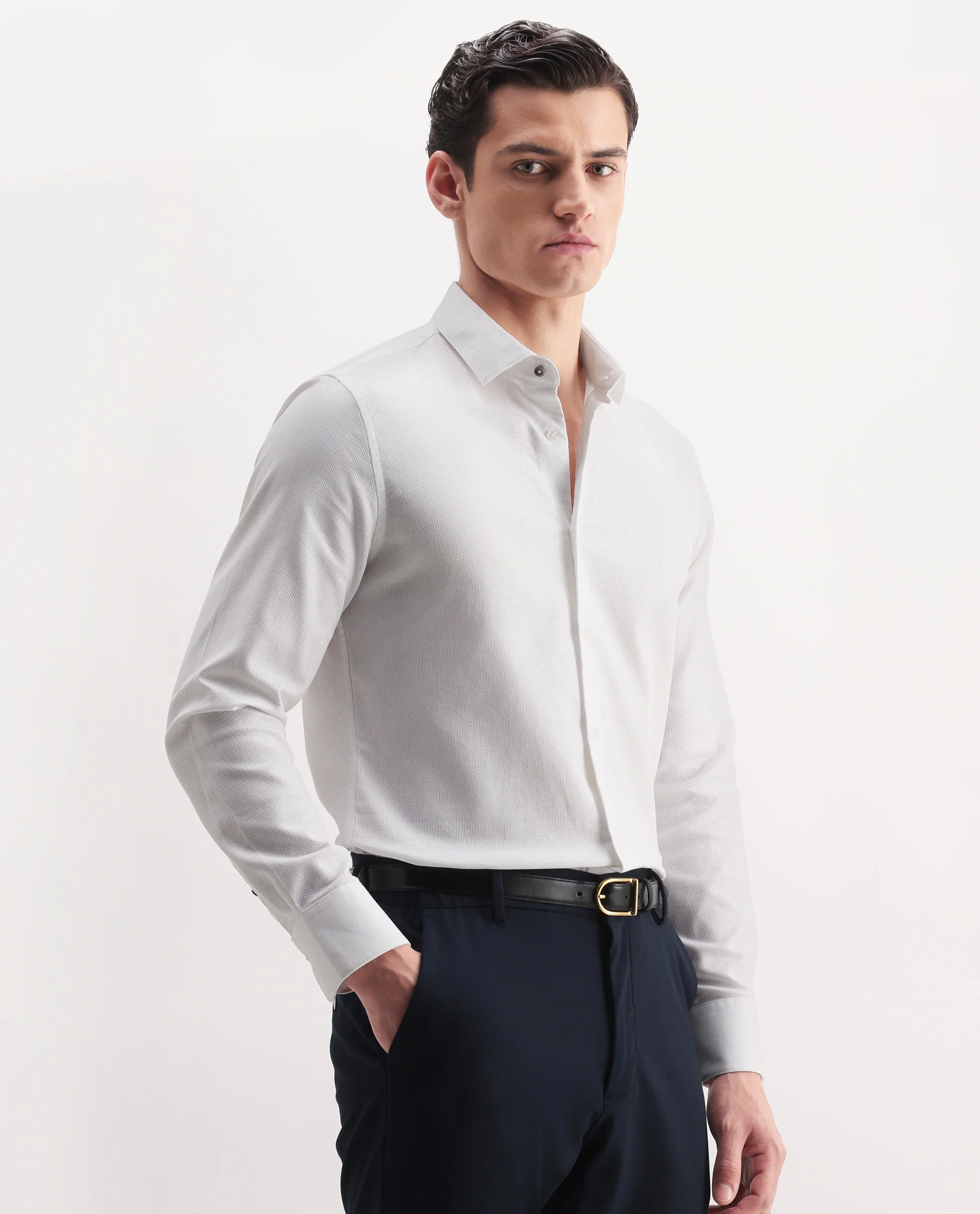 Rare Rabbit Men's Astron 25 White Cotton Blend Plain Regular Fit Full Sleeve Collared Shirt - Image 5