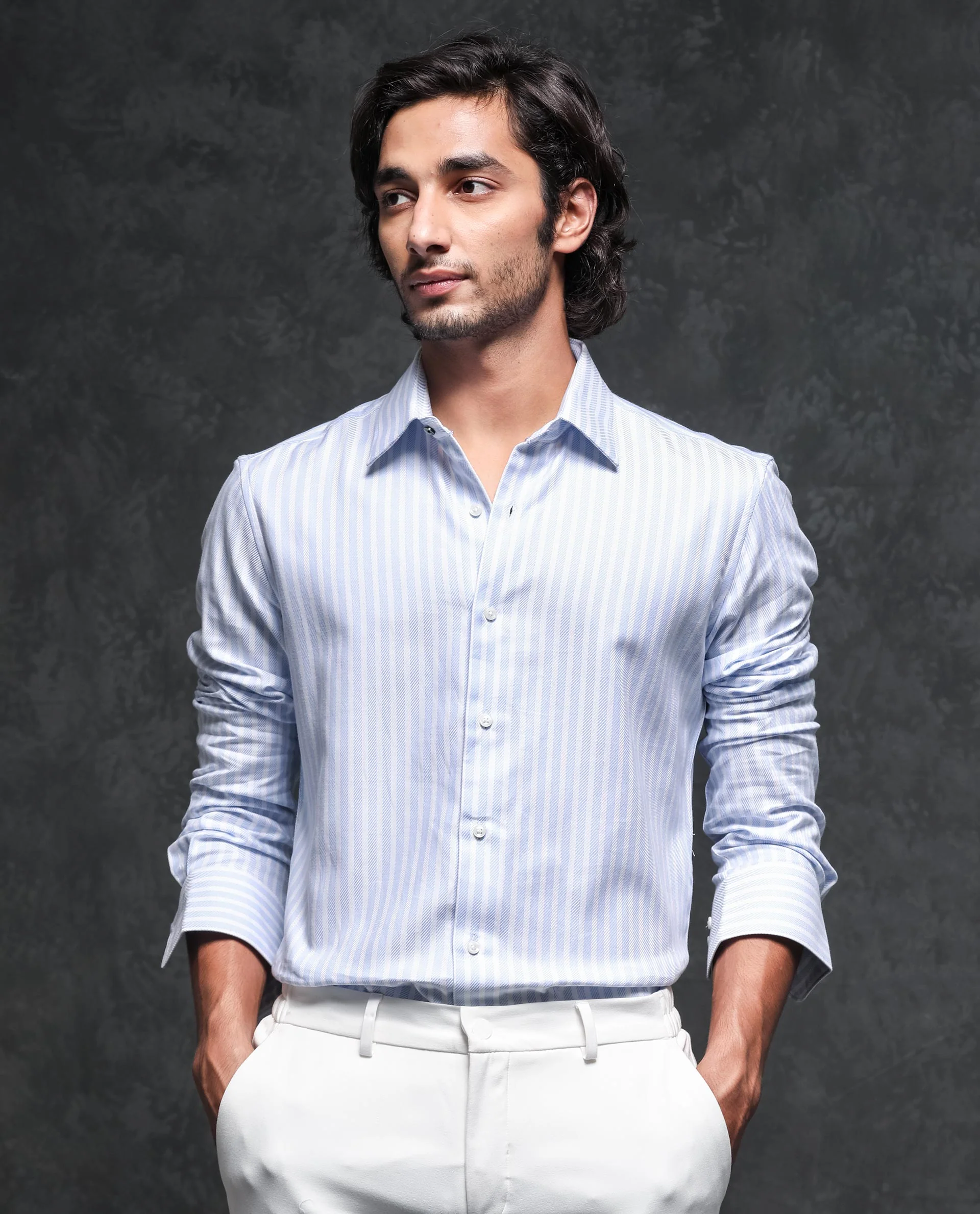 Rare Rabbit Men's Astum Blue Cotton Striped Print Regular Fit Full Sleeve Collared Shirt - Image 8
