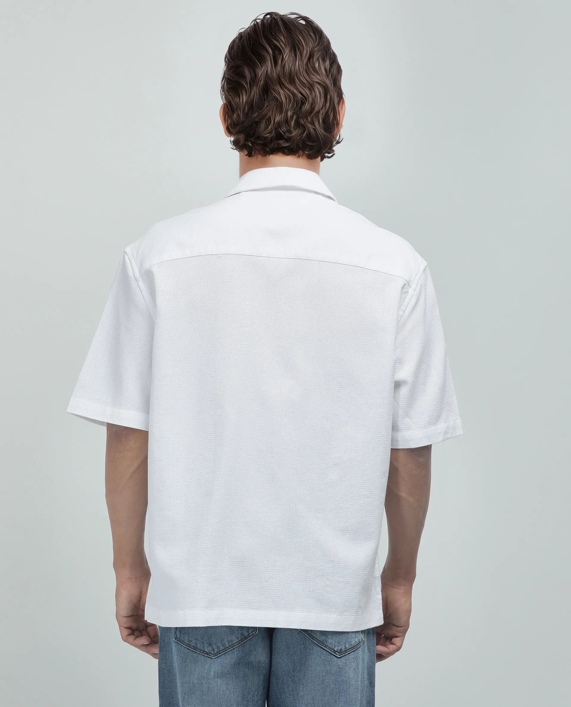 Rare Rabbit Men's Astur Off White Cotton Plain Boxy Fit Half Sleeve Cuban Collar Shirt - Image 4