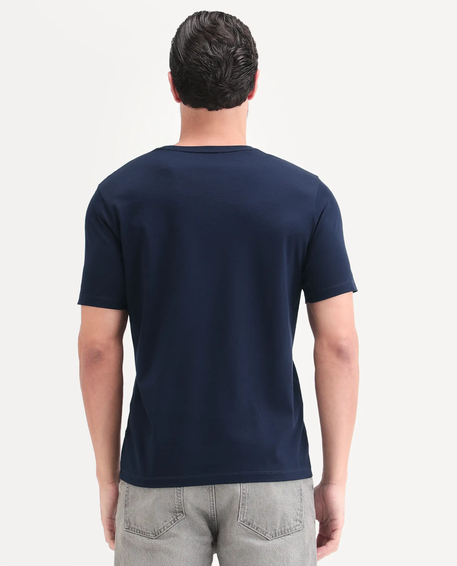 Rare Rabbit Men's Asty Navy Cotton Fabric Half Sleeve Crew Neck Regular Fit Graphic Print T-Shirt - Image 7