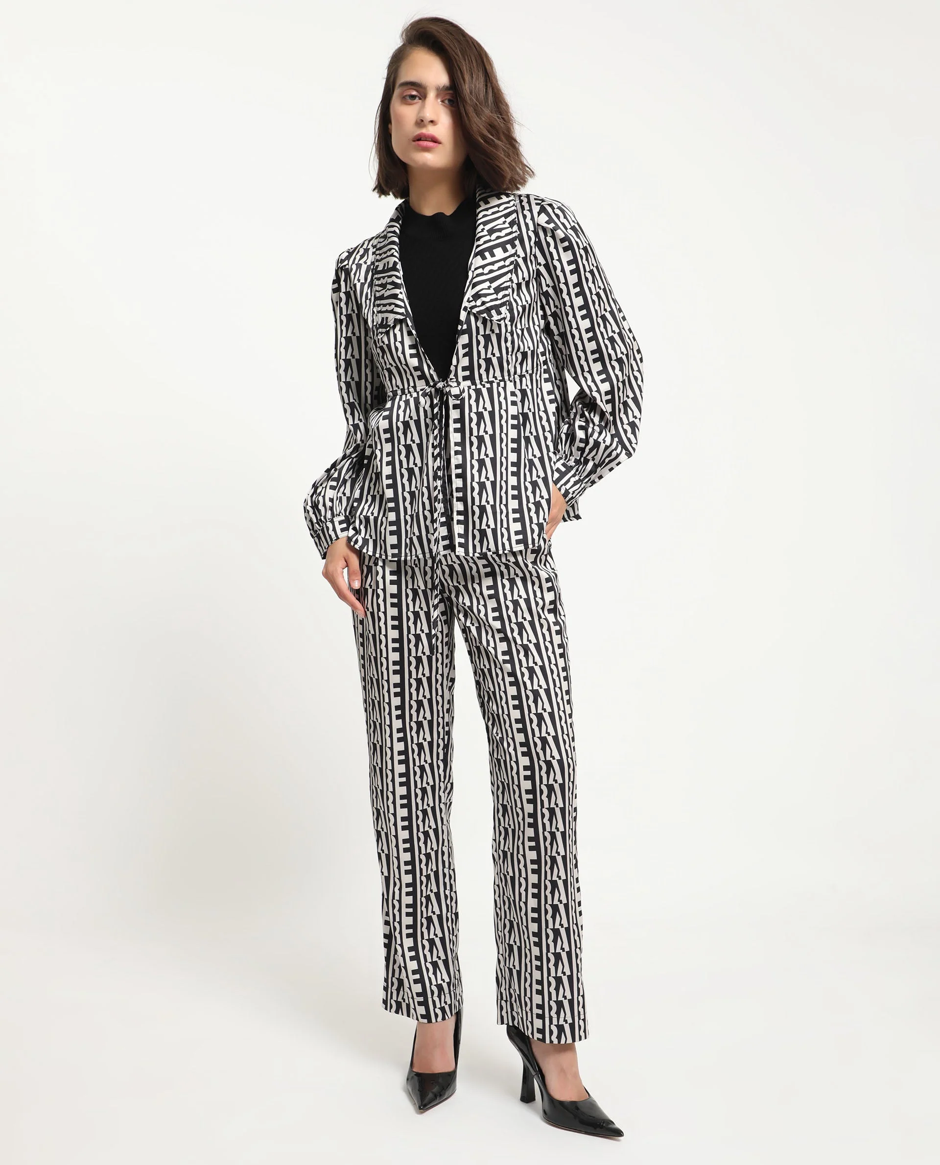 Rareism Women's Atantit Black Polyester Geometric Print Ankle Length Tailored Trouser - Image 2