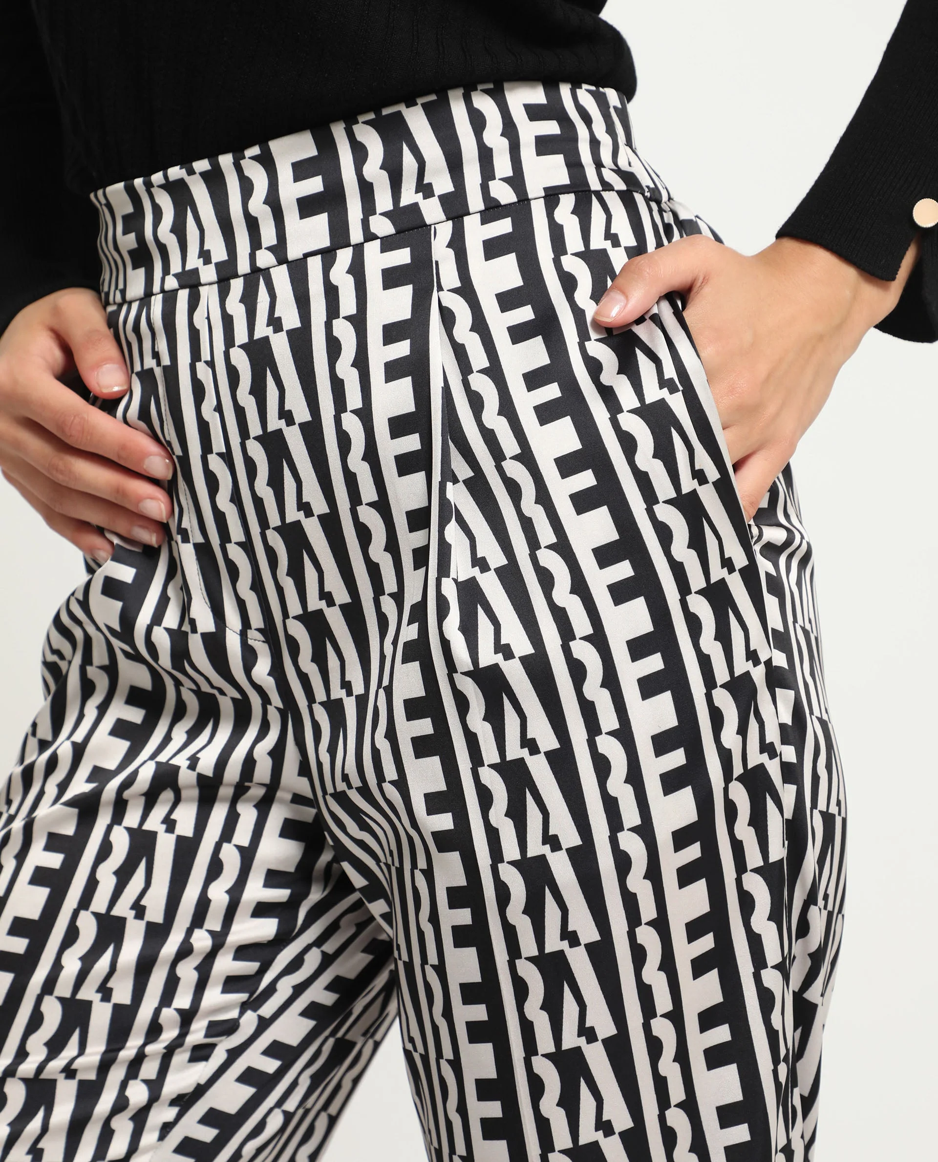 Rareism Women's Atantit Black Polyester Geometric Print Ankle Length Tailored Trouser - Image 8