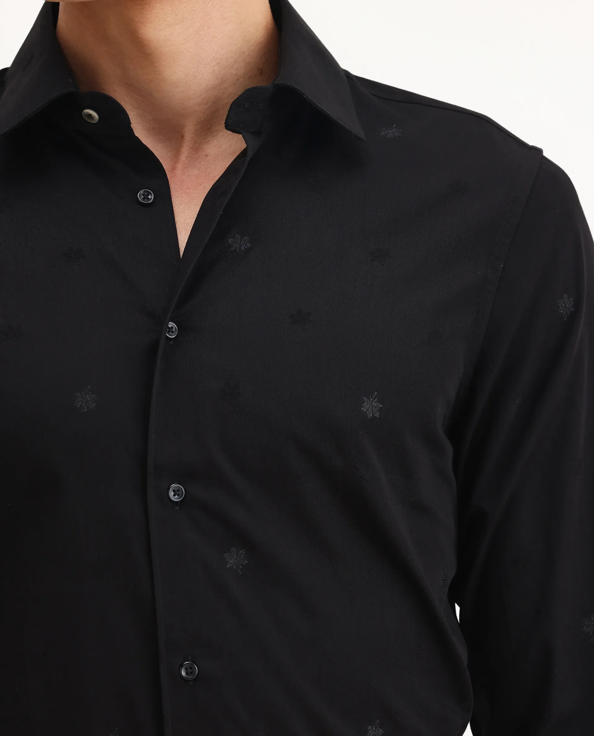 Rare Rabbit Men's Atep Black Cotton Blend Plain Regular Fit Full Sleeve Collared Shirt - Image 3
