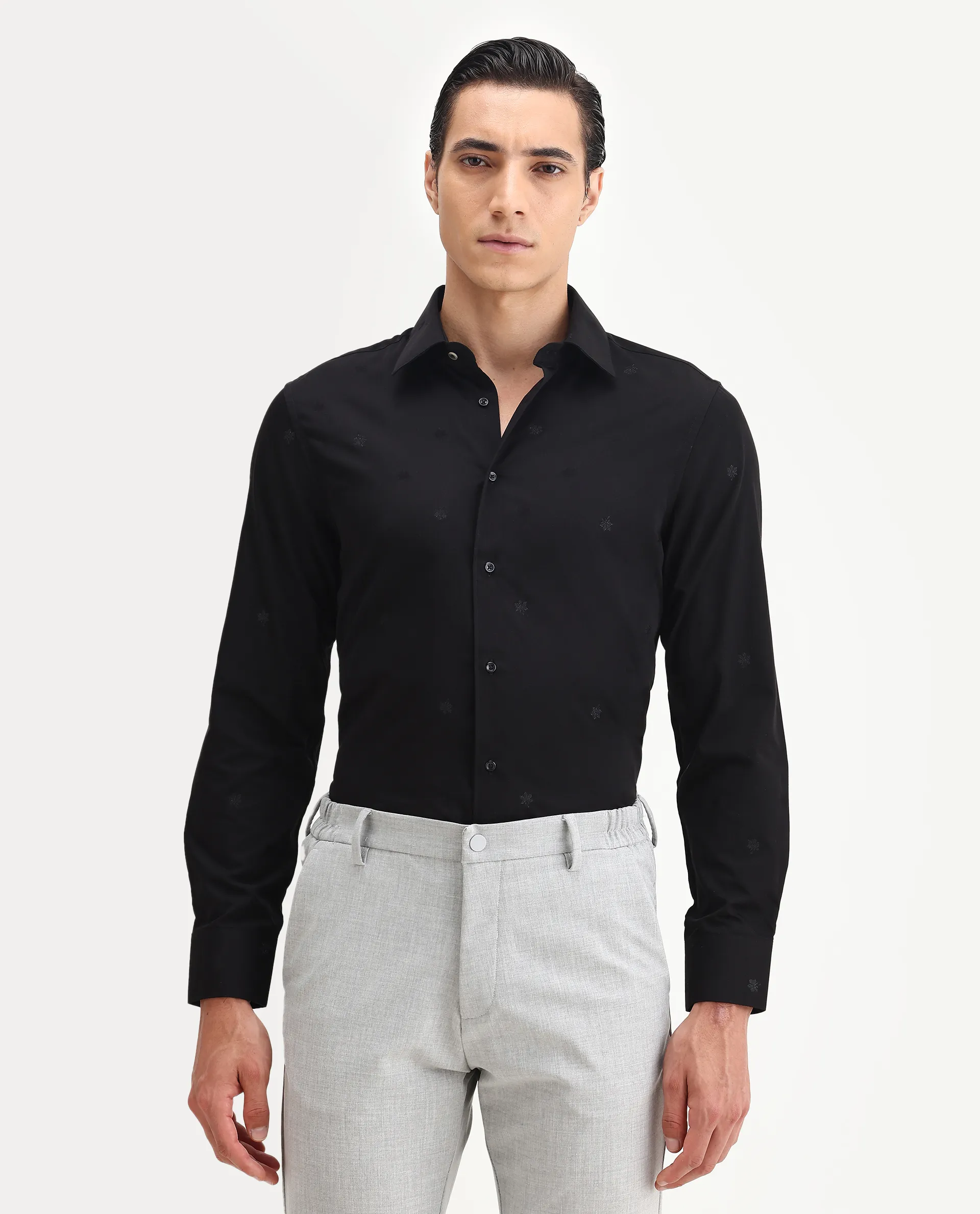 Rare Rabbit Men's Atep Black Cotton Blend Plain Regular Fit Full Sleeve Collared Shirt - Image 4