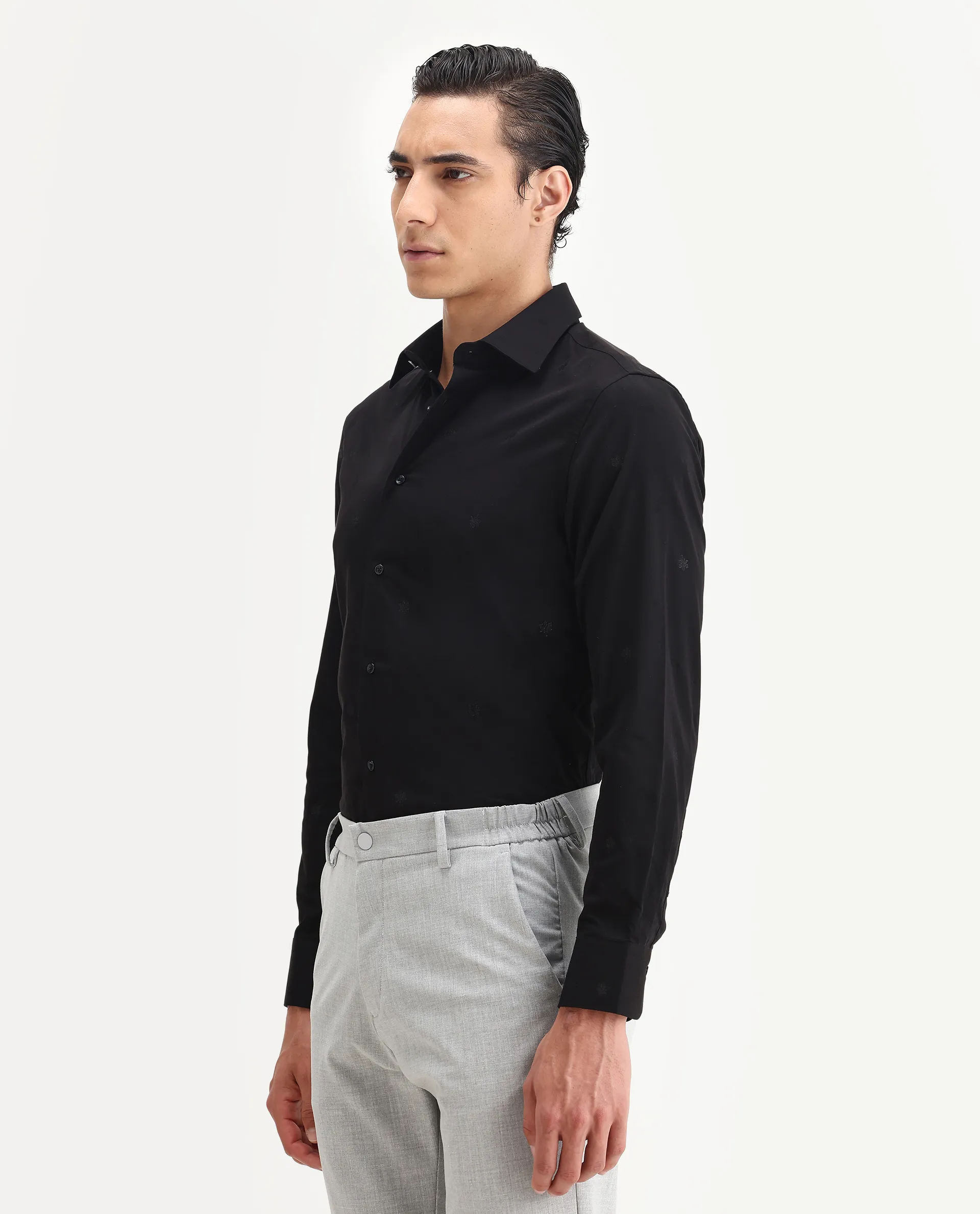 Rare Rabbit Men's Atep Black Cotton Blend Plain Regular Fit Full Sleeve Collared Shirt - Image 5