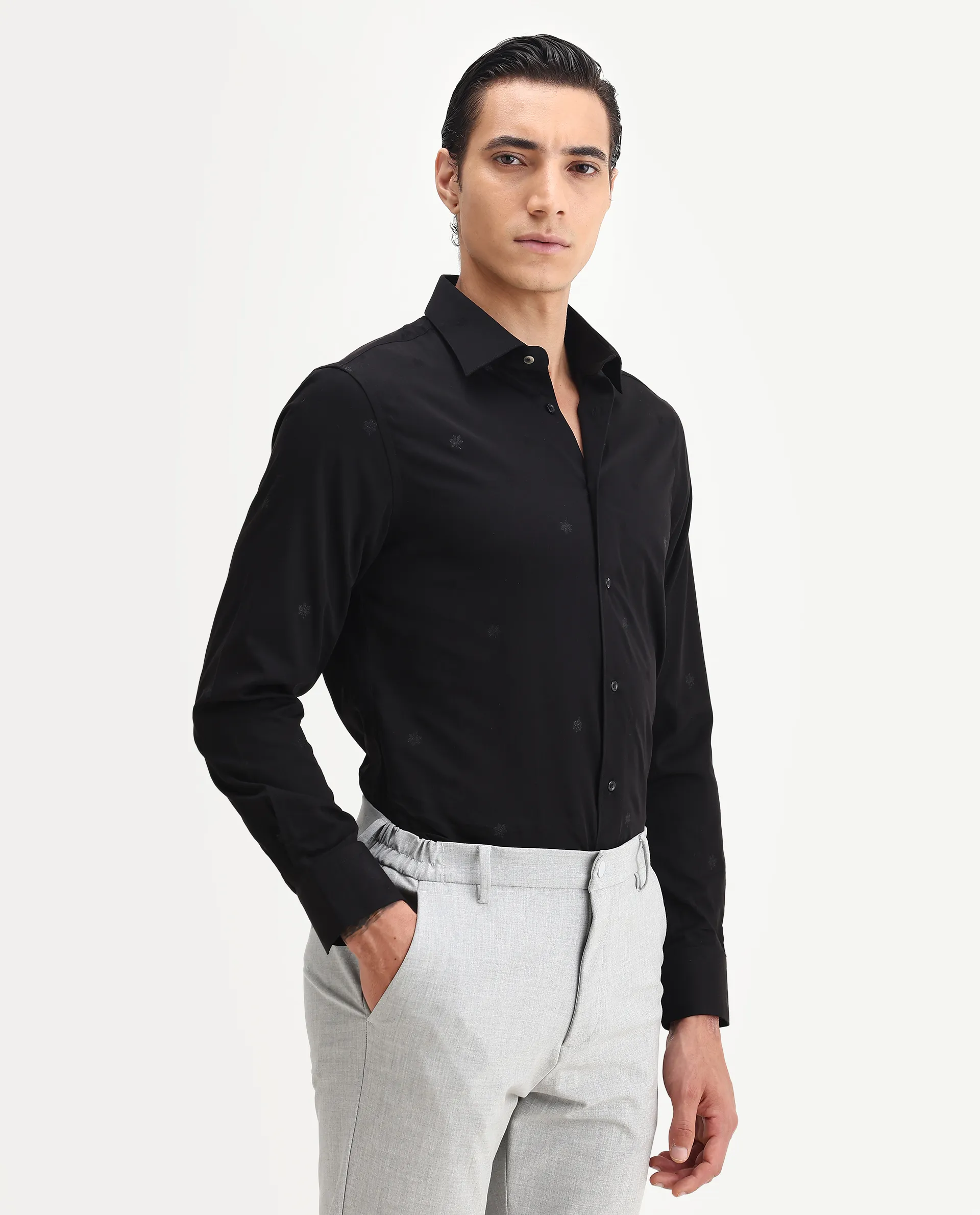 Rare Rabbit Men's Atep Black Cotton Blend Plain Regular Fit Full Sleeve Collared Shirt - Image 6
