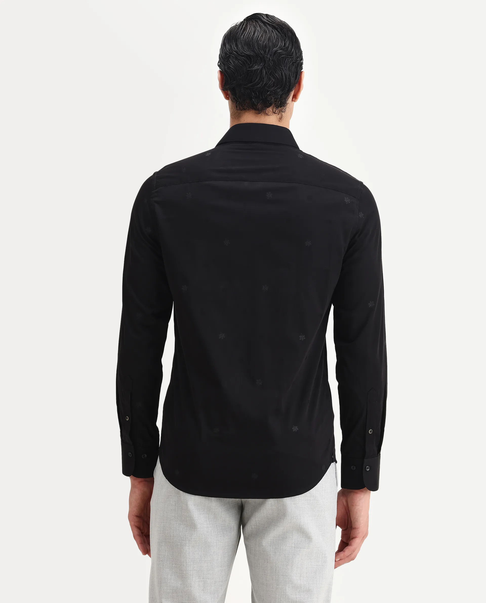Rare Rabbit Men's Atep Black Cotton Blend Plain Regular Fit Full Sleeve Collared Shirt - Image 7