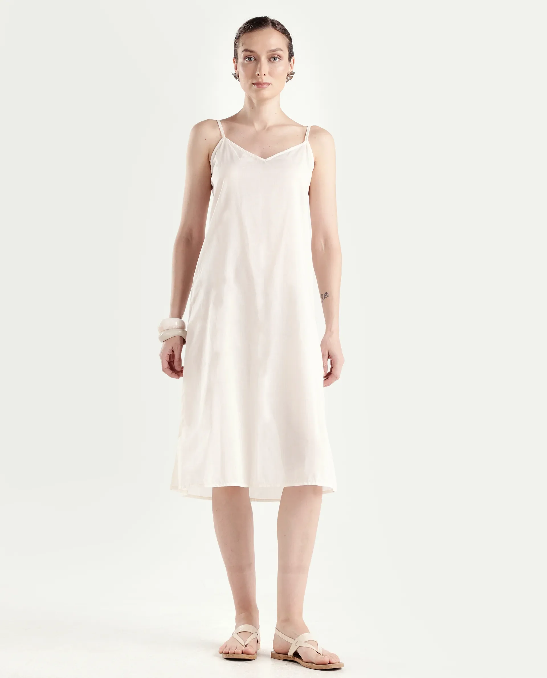 Rareism Women's Ater Beige Cotton Half Sleeve A-Line Plain Dress - Image 3