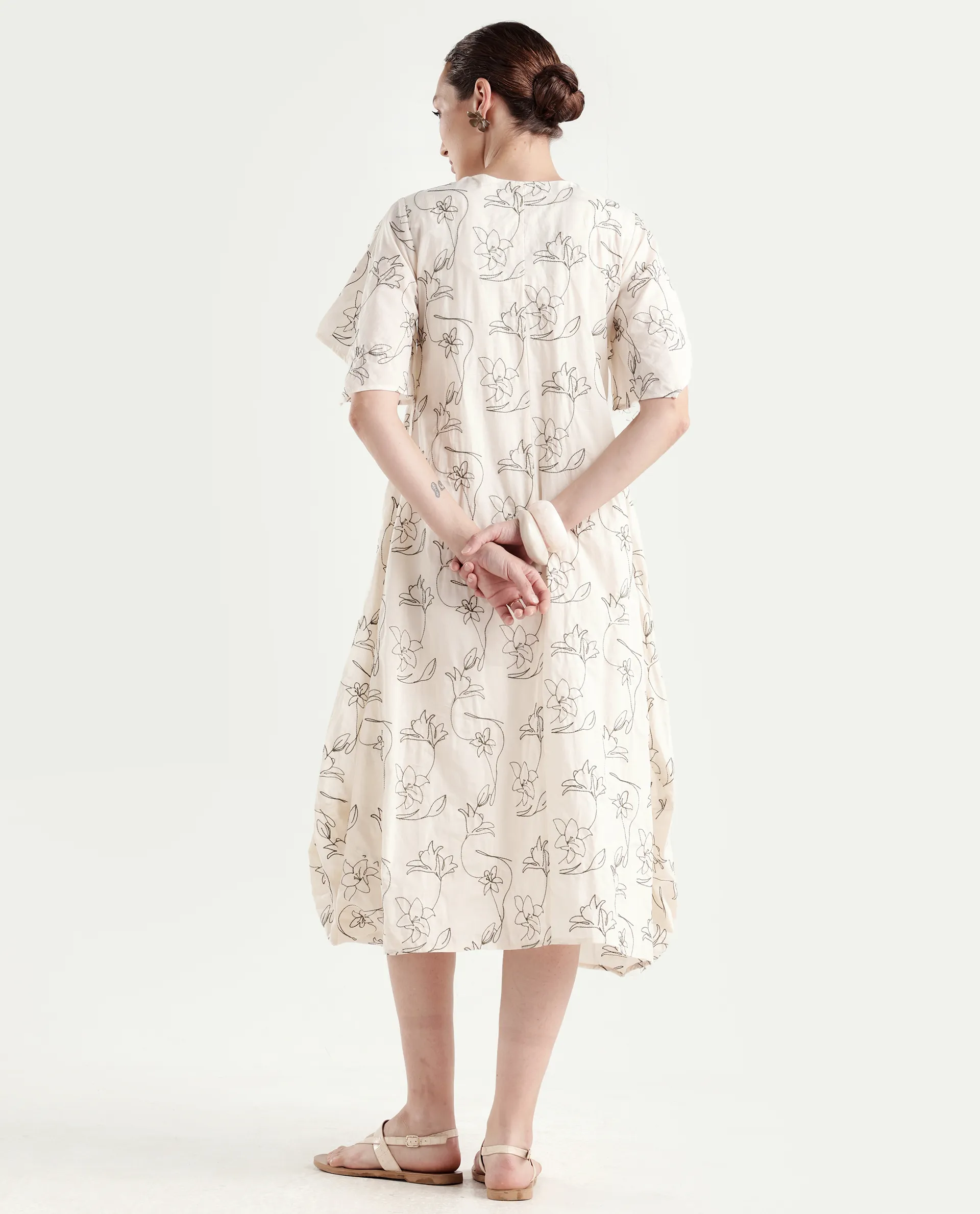 Rareism Women's Ater Beige Cotton Half Sleeve A-Line Plain Dress - Image 8