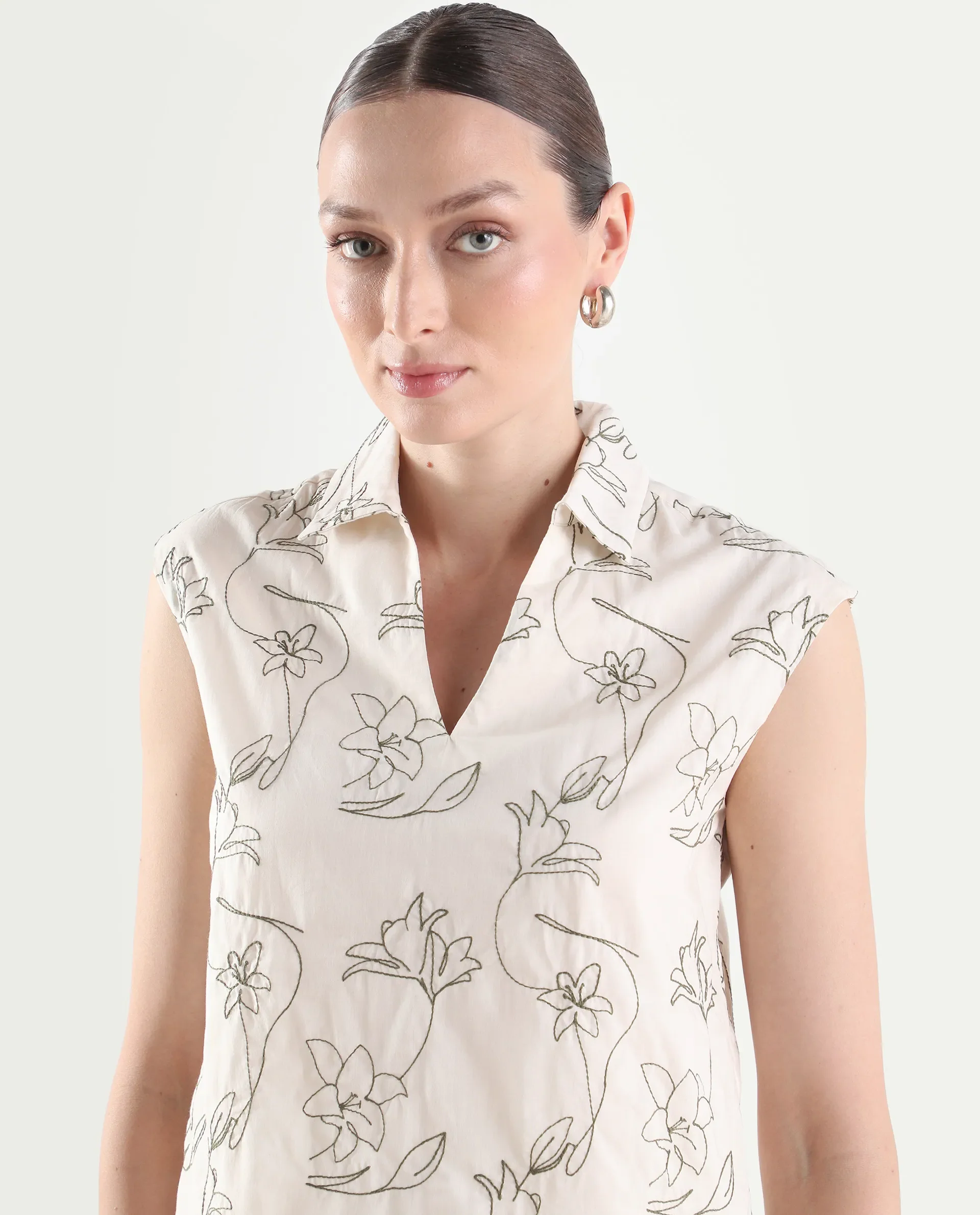 Rareism Women's Ateri-T Beige Cotton Half Sleeve Regular Fit Plain Top - Image 5