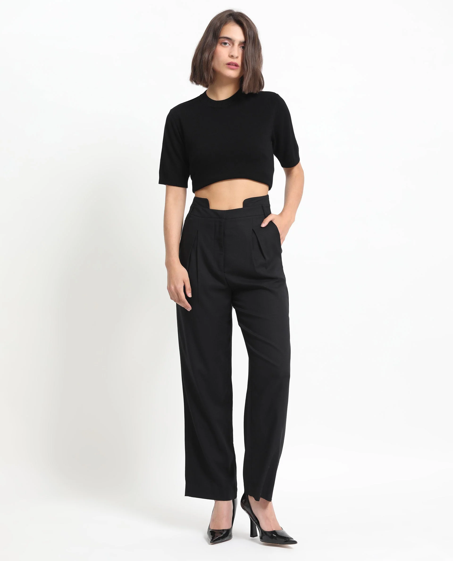 Rareism Women's Atgan Black Polyester Plain Ankle Length Tailored Trouser - Image 2