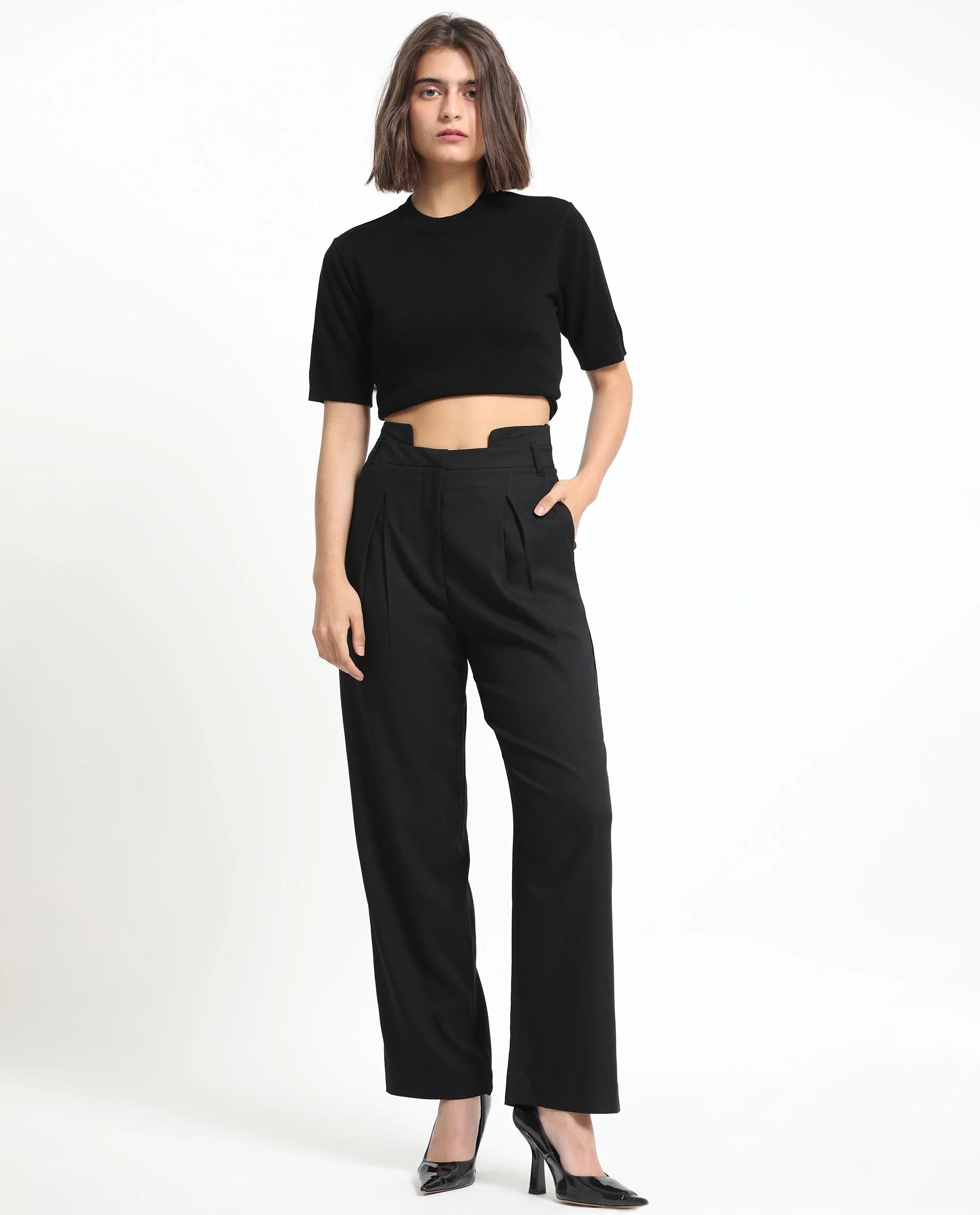 Rareism Women's Atgan Black Polyester Plain Ankle Length Tailored Trouser - Image 3