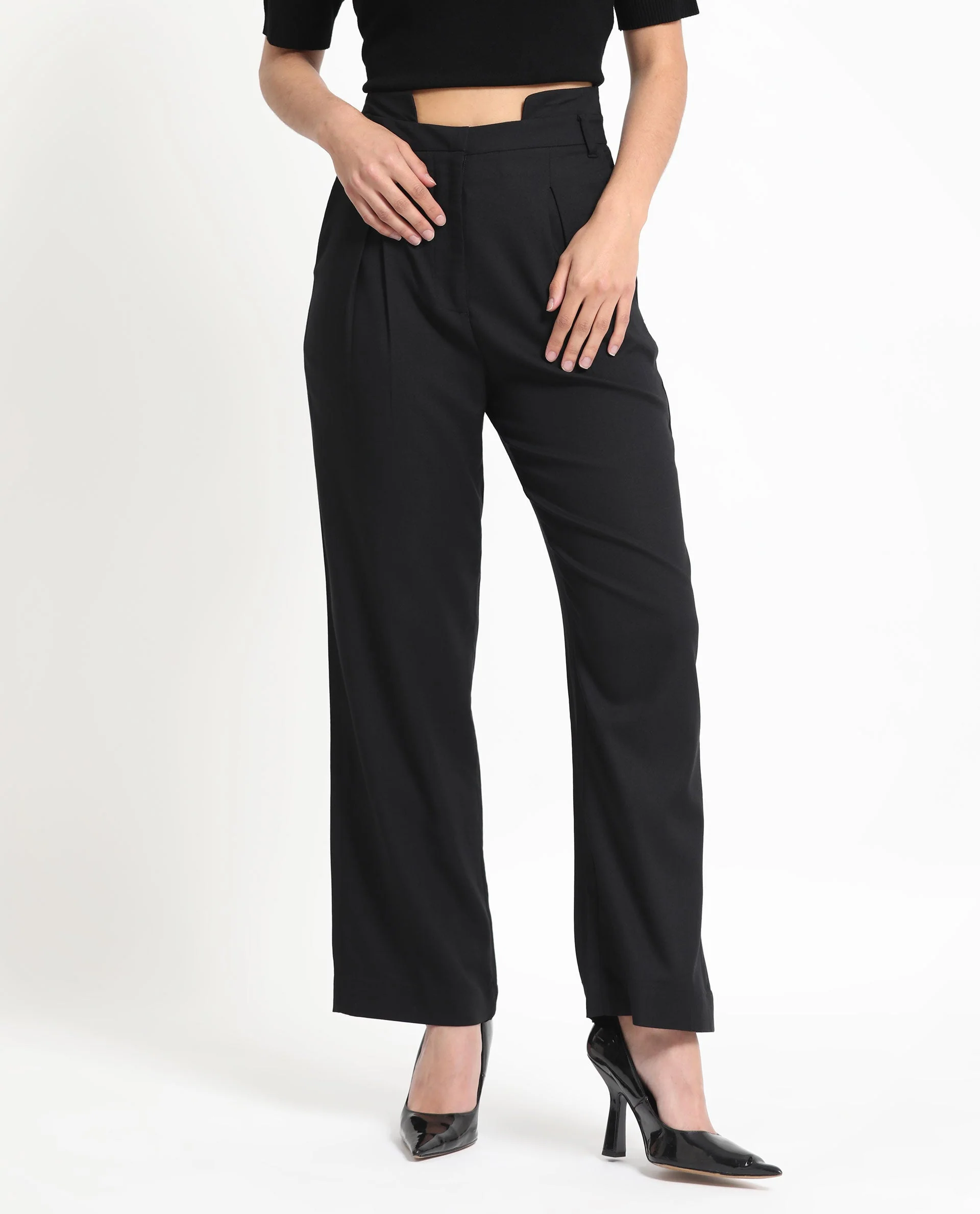 Rareism Women's Atgan Black Polyester Plain Ankle Length Tailored Trouser - Image 4