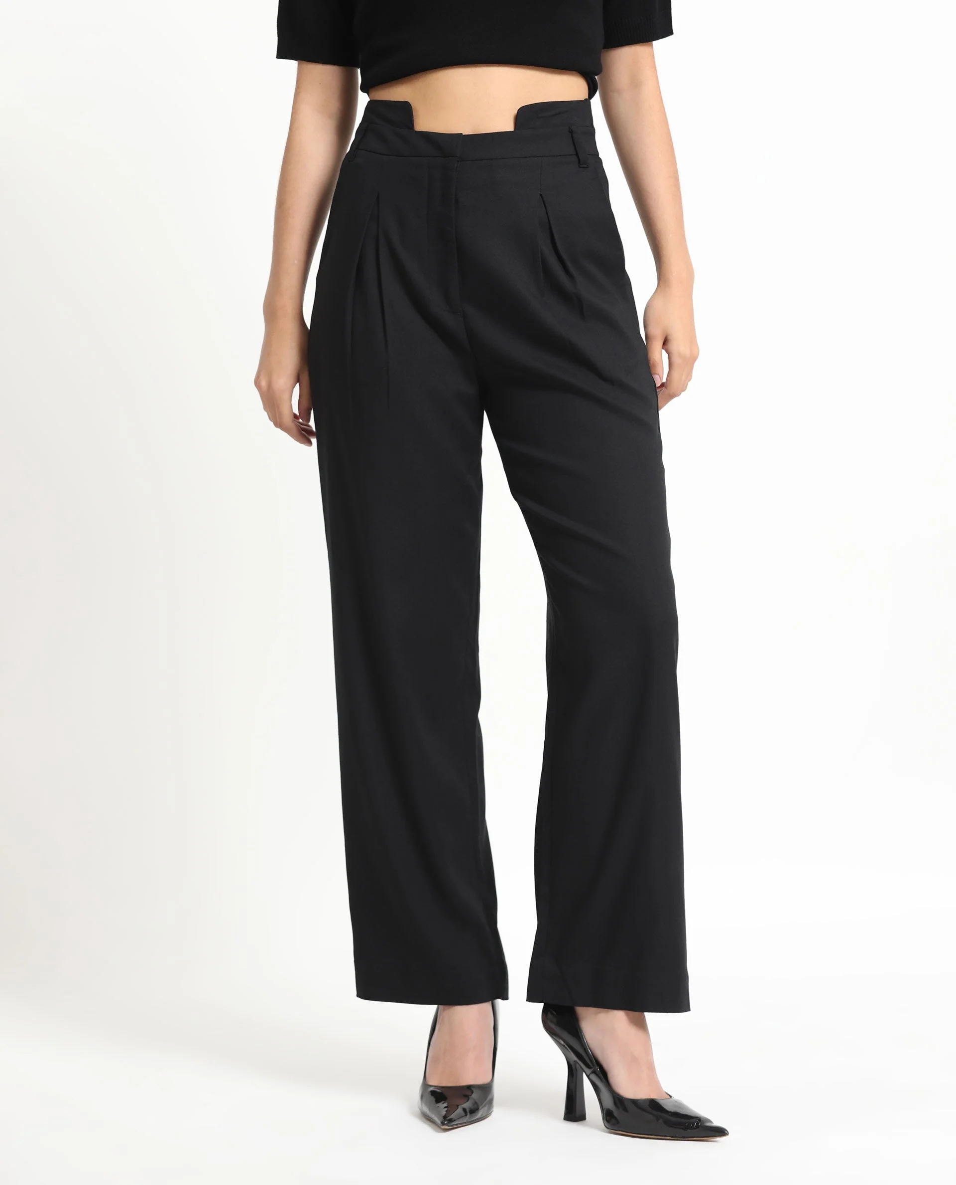 Rareism Women's Atgan Black Polyester Plain Ankle Length Tailored Trouser - Image 5