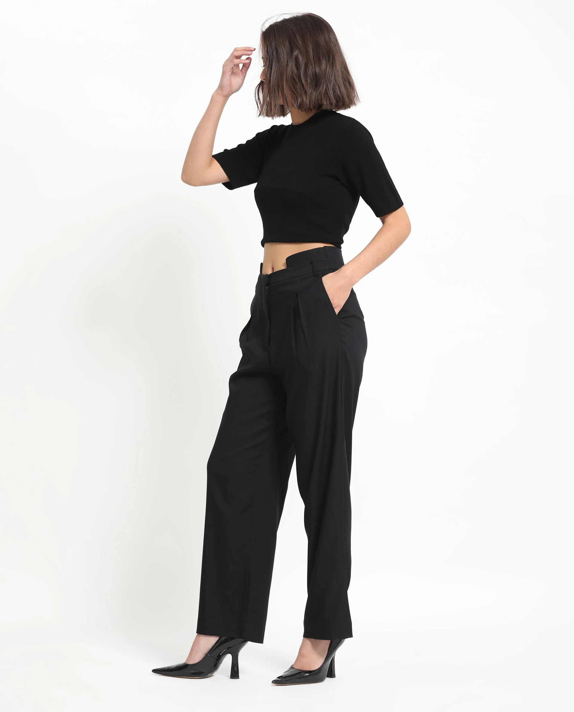 Rareism Women's Atgan Black Polyester Plain Ankle Length Tailored Trouser - Image 7