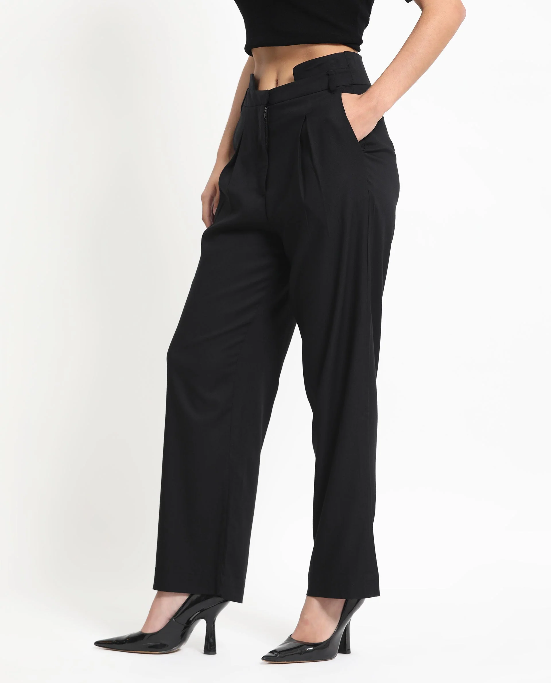 Rareism Women's Atgan Black Polyester Plain Ankle Length Tailored Trouser - Image 8