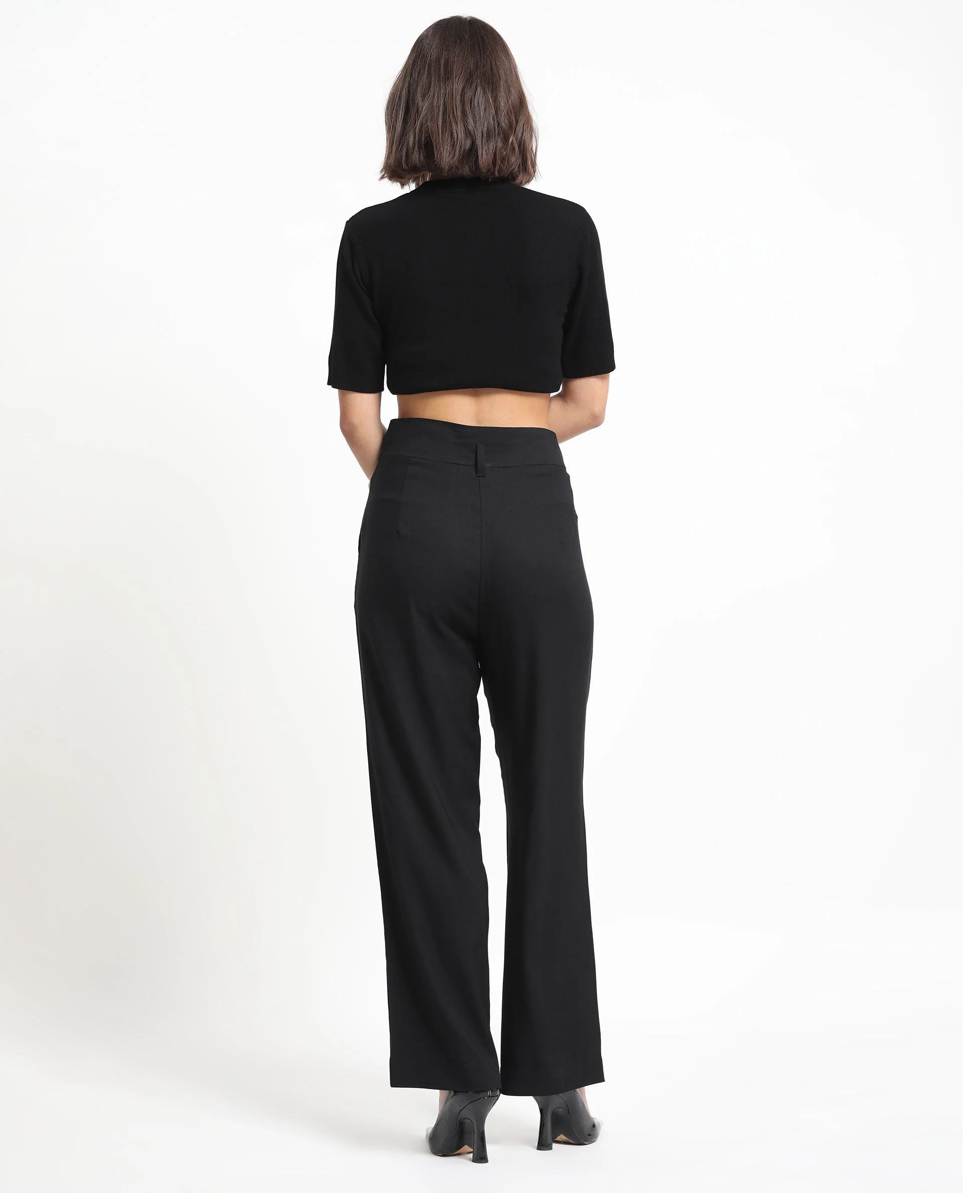 Rareism Women's Atgan Black Polyester Plain Ankle Length Tailored Trouser - Image 9