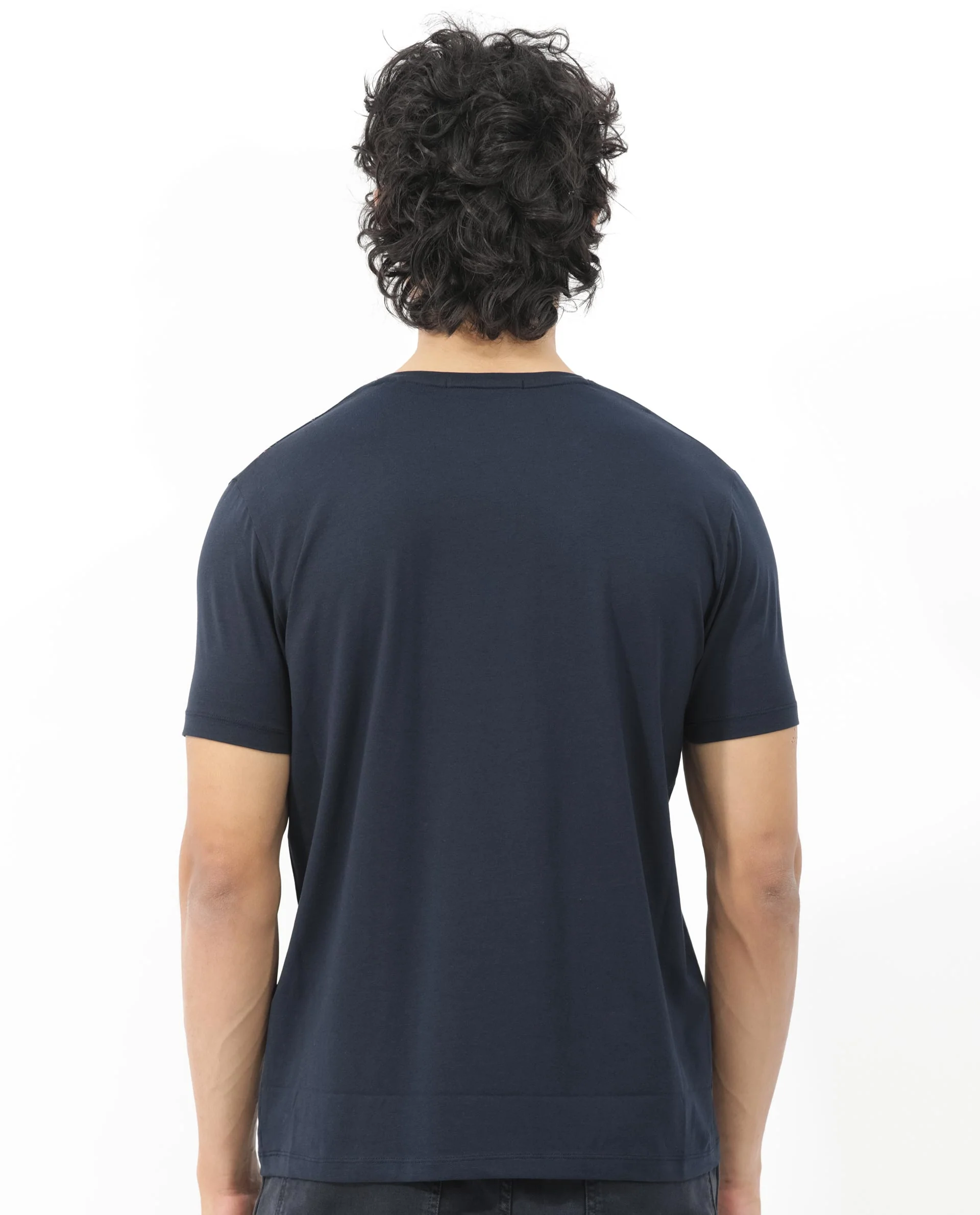 Rare Rabbit Men's Athens Navy Cotton Blend Graphic Print Regular Fit Half Sleeve Crew Neck T-Shirt - Image 10