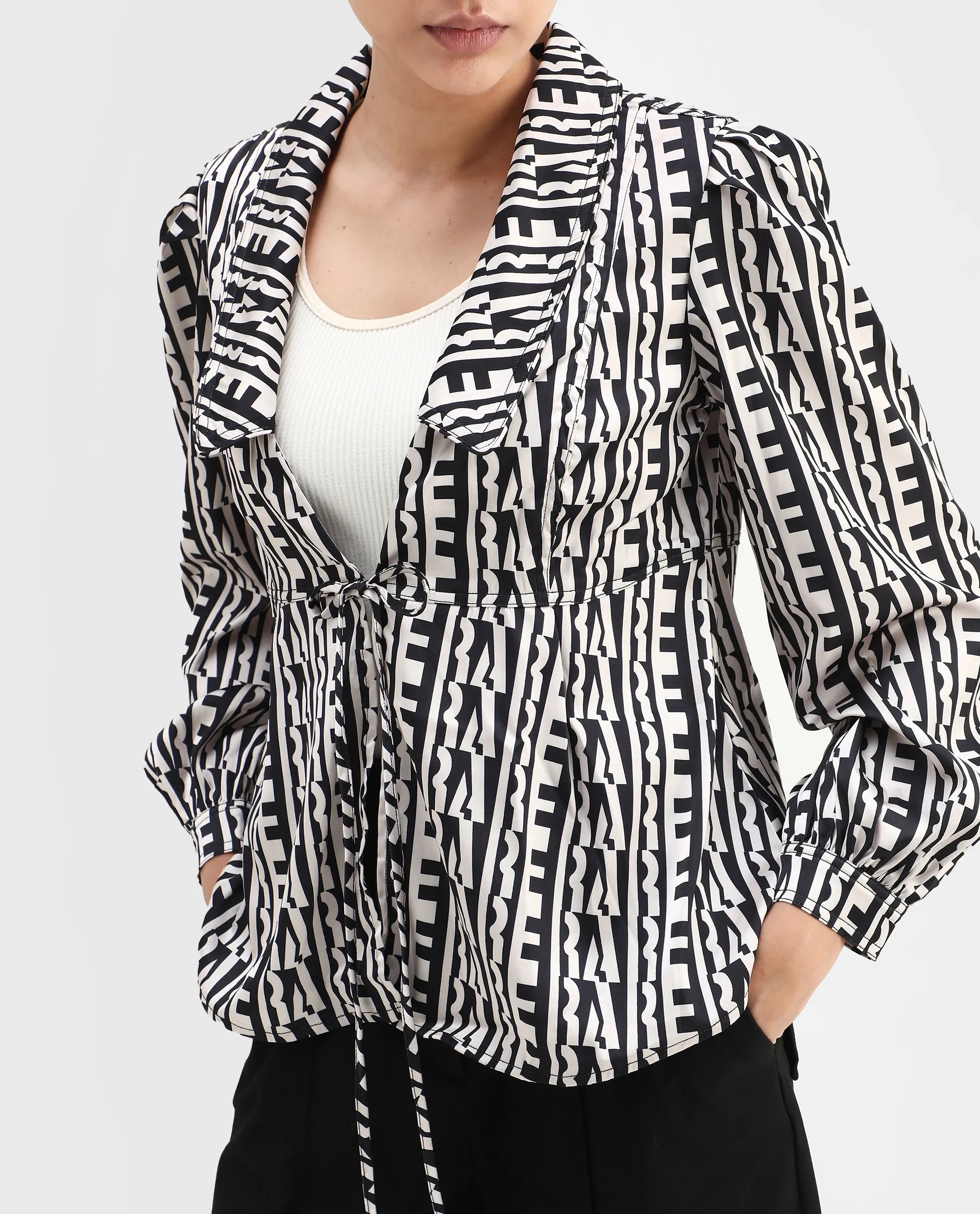 Rareism Women's Atlanti Black Polyester Spread Collar Geometric Print Relaxed Fit Top - Image 4