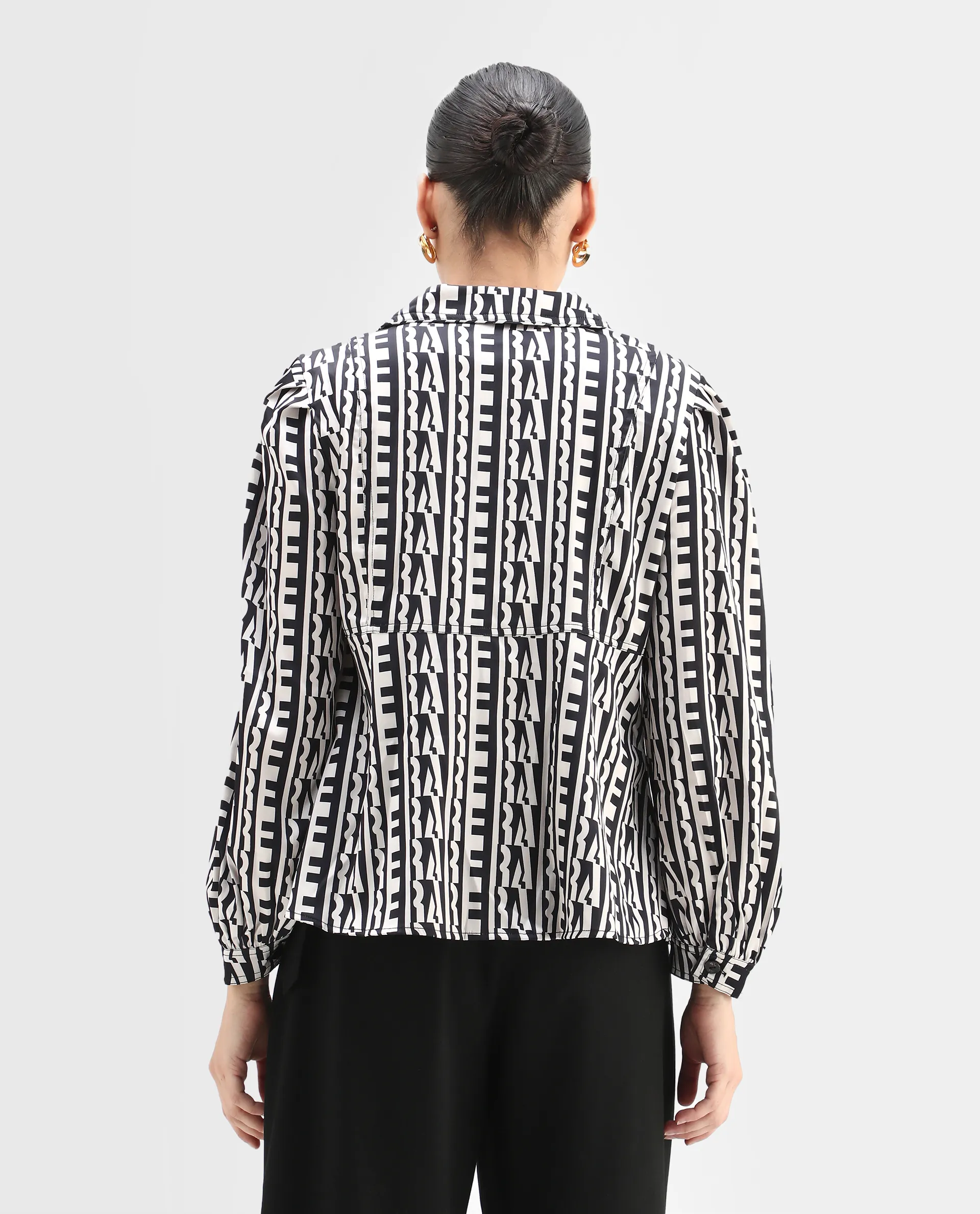 Rareism Women's Atlanti Black Polyester Spread Collar Geometric Print Relaxed Fit Top - Image 7
